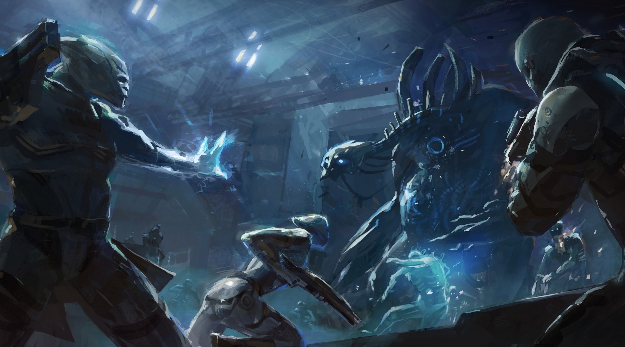 Mass Effect 3 battle scene with aliens and soldiers HD Wallpaper