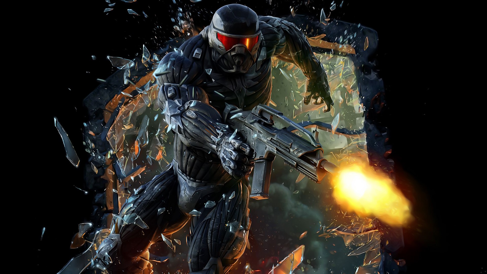 Soldier in Nanosuit firing weapon in Crysis HD Wallpaper