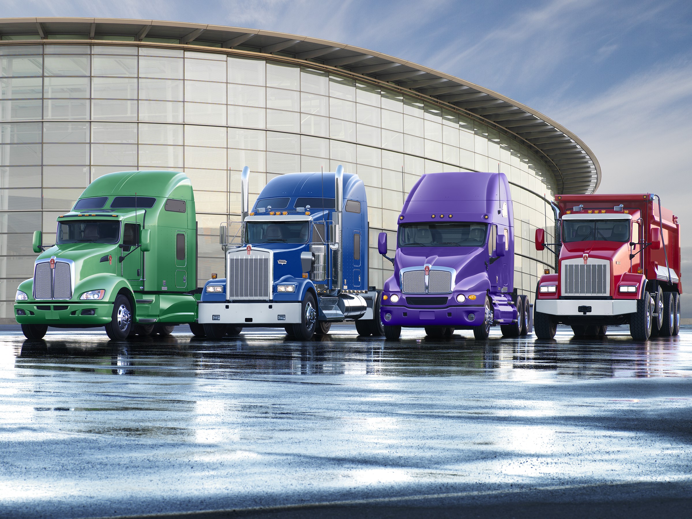 Four Kenworth Trucks in Different Colors HD Wallpaper