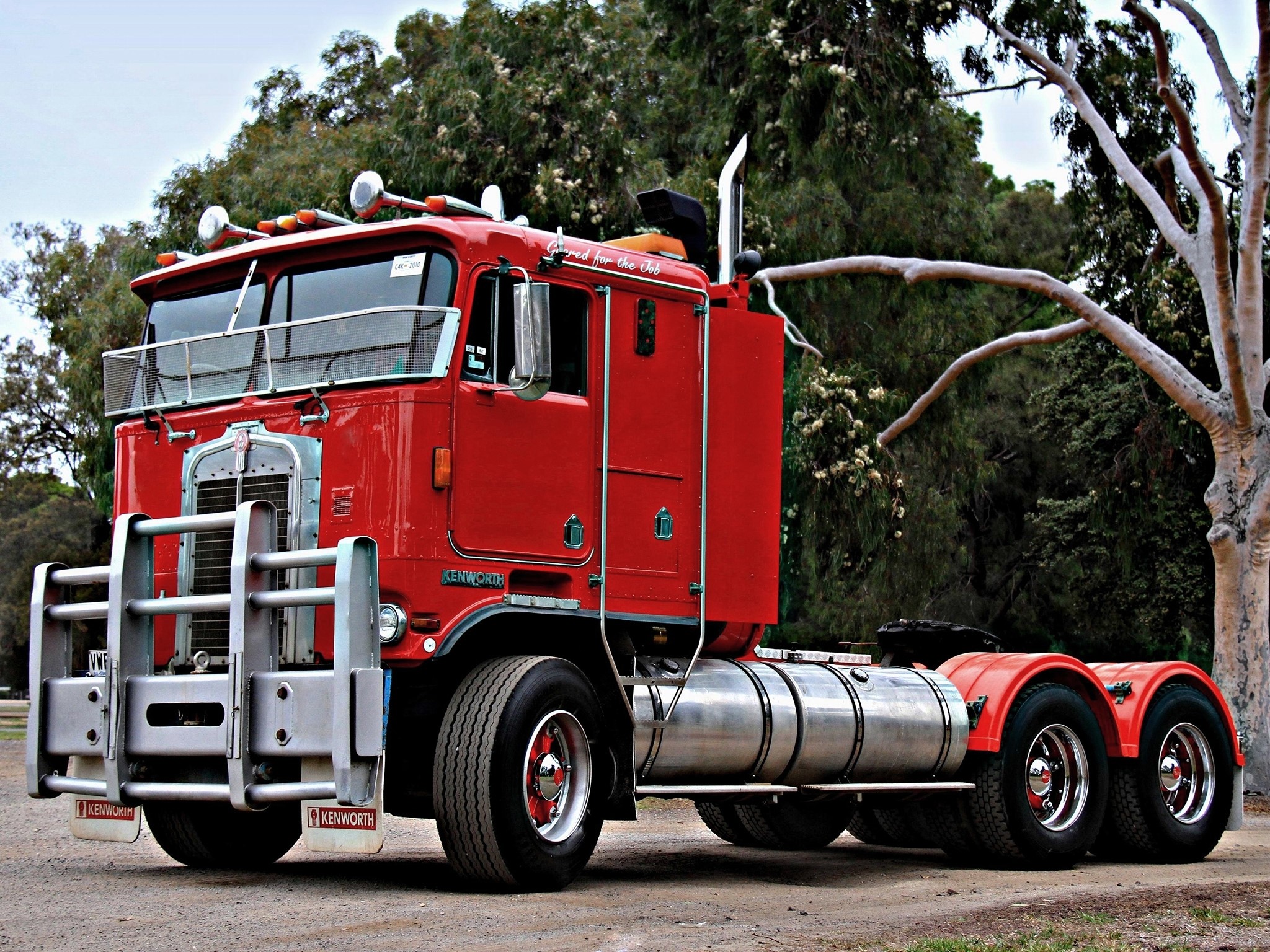 Red Kenworth Truck with Bull Bar HD Wallpaper