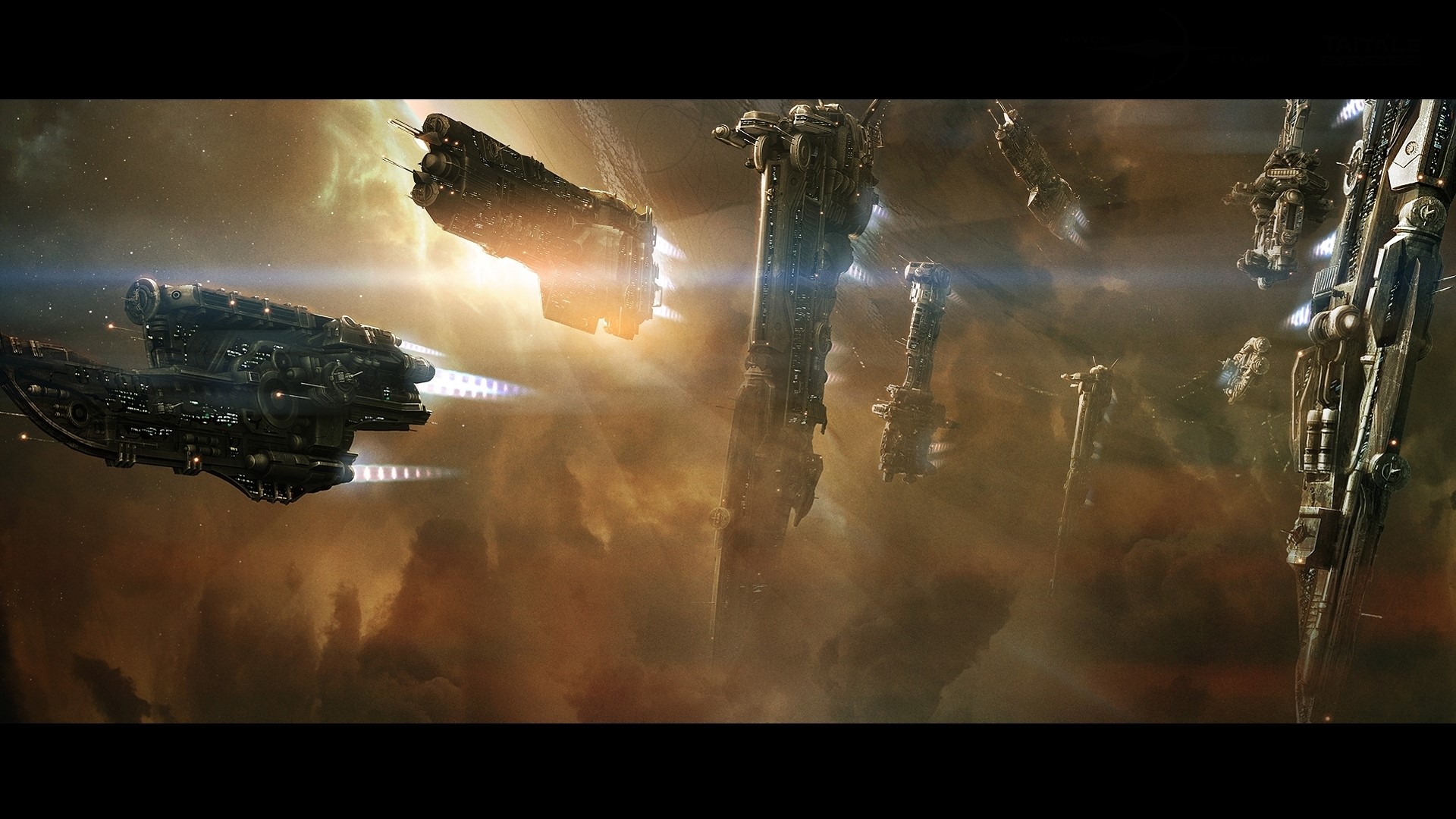 Spaceships in a nebula HD Wallpaper
