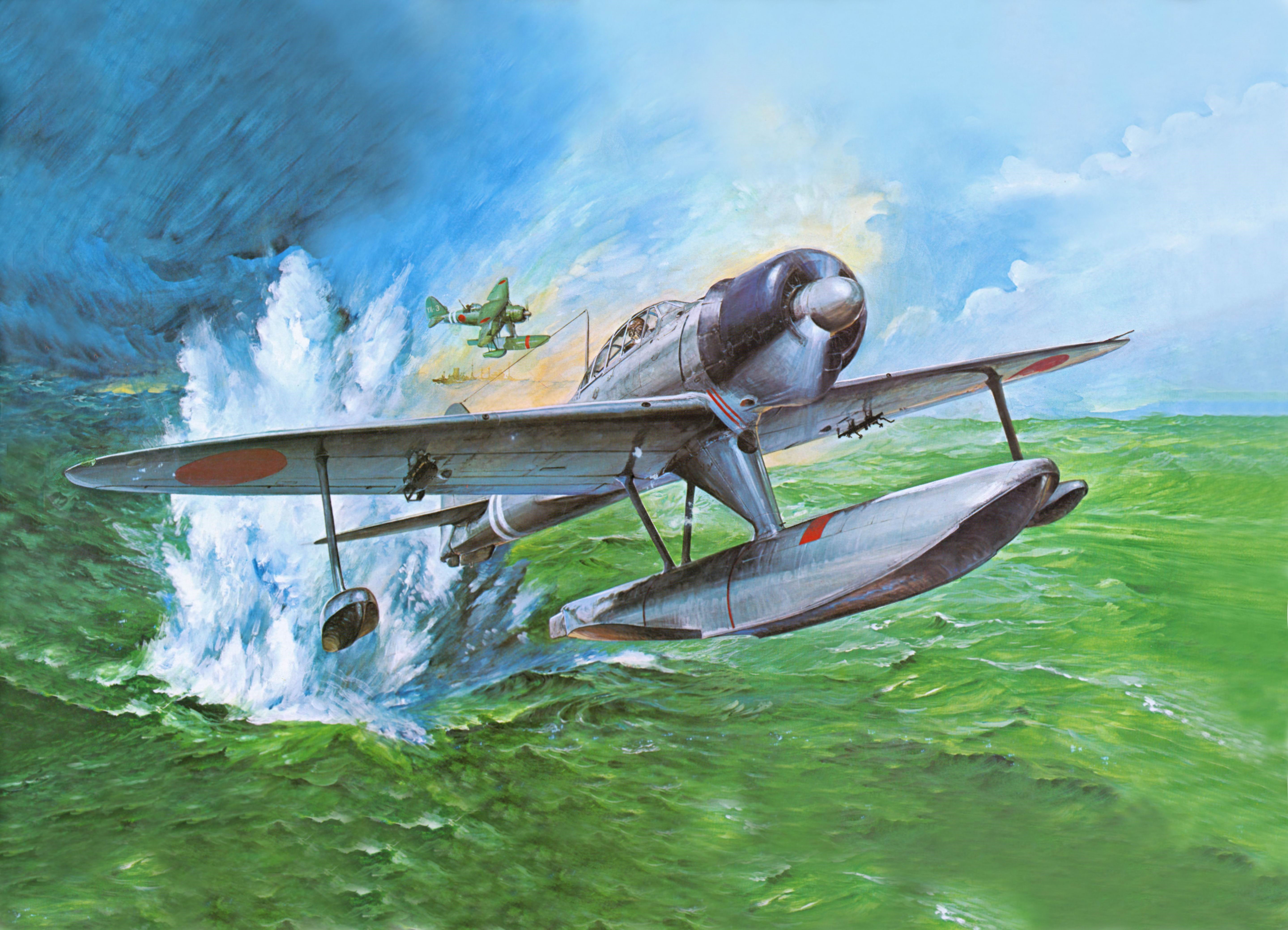 A6M2-N floatplane in rough seas HD Wallpaper