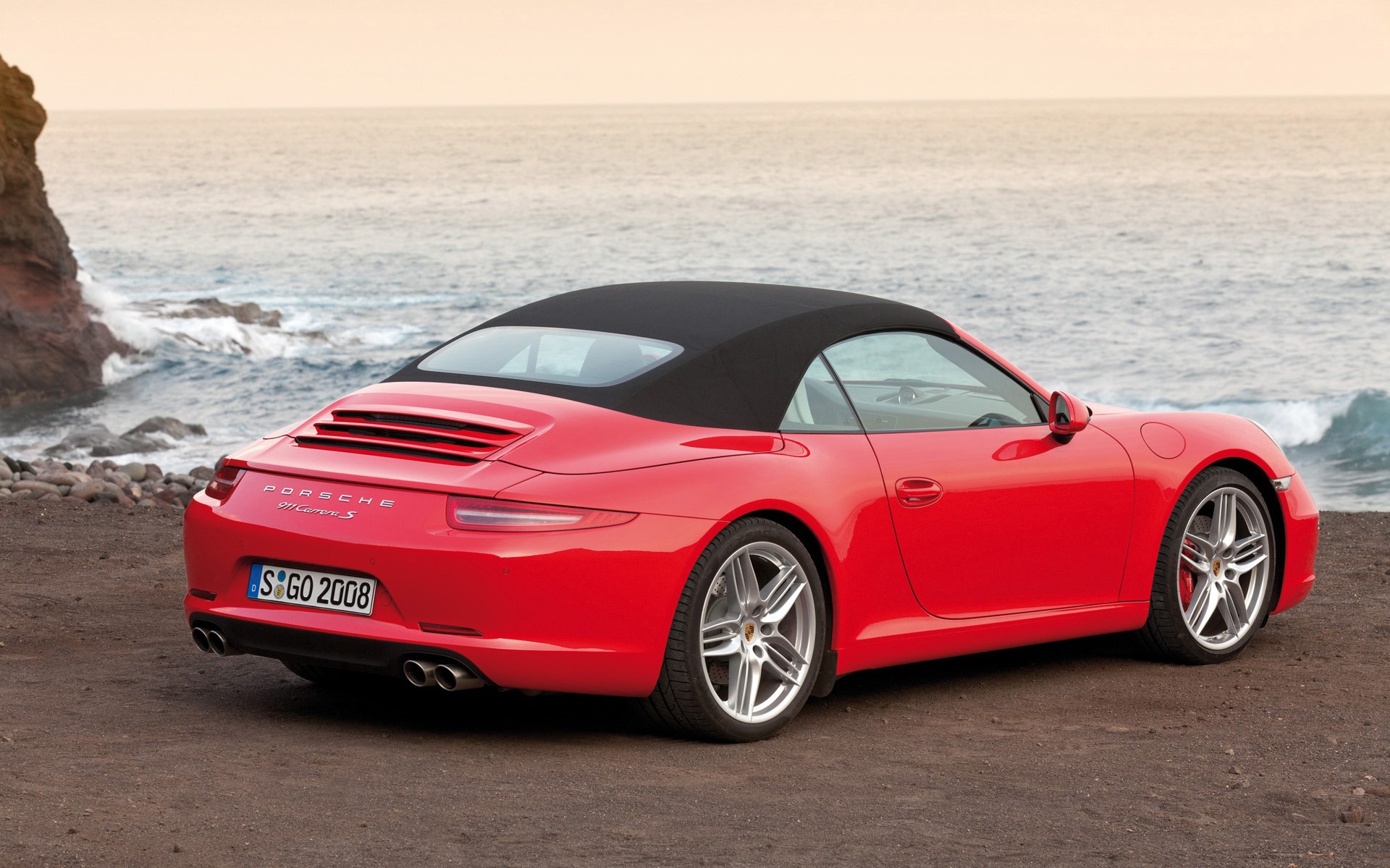 Red Porsche 911 Carrera S Convertible by the Ocean HD Wallpaper