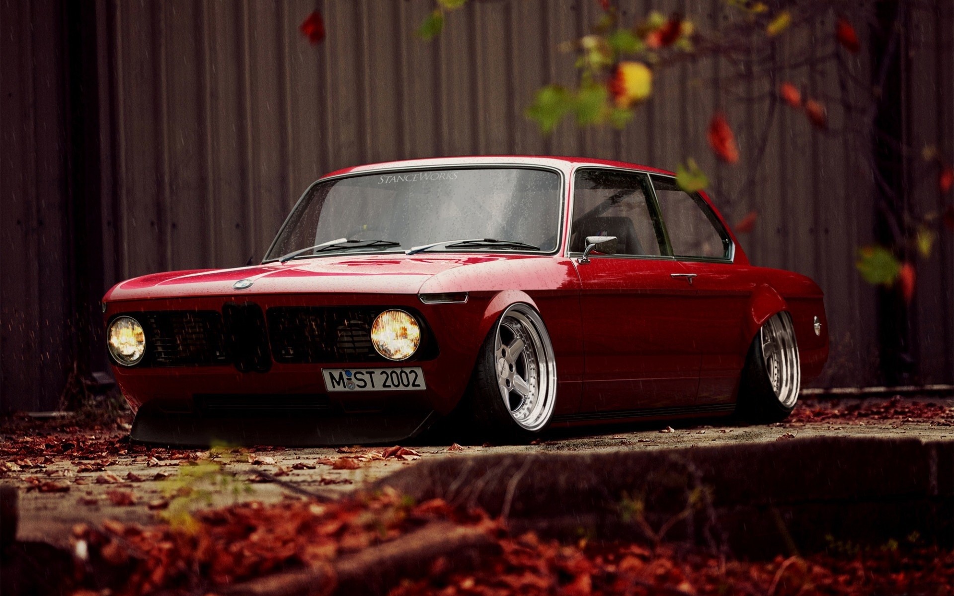 Red BMW 2002 with custom wheels HD Wallpaper