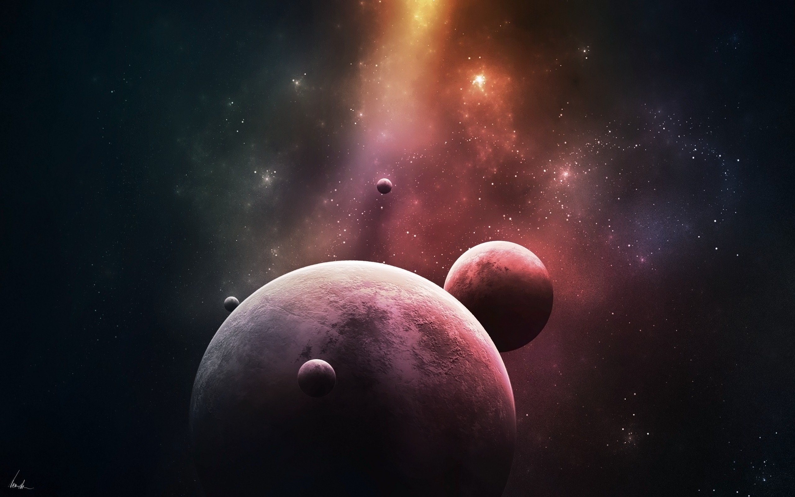 Planets in a colorful nebula HD Wallpaper