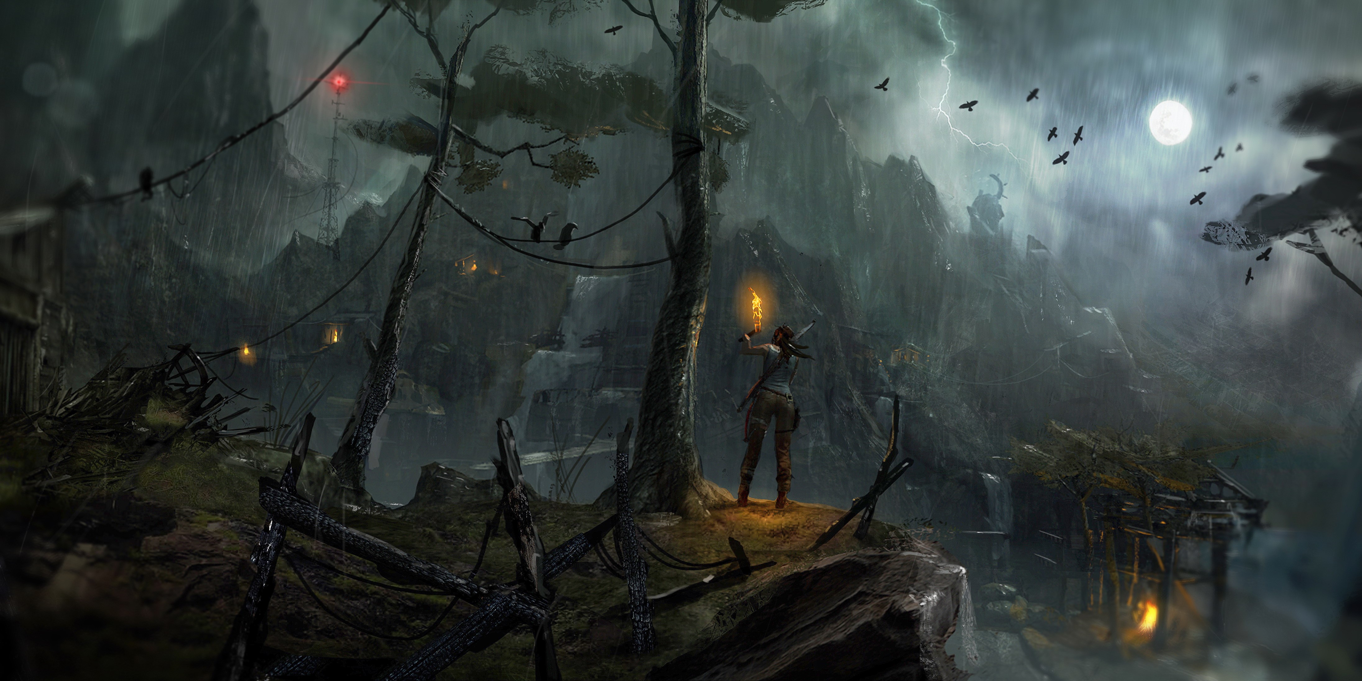 Lara Croft from Tomb Raider 2013 in a stormy landscape HD Wallpaper
