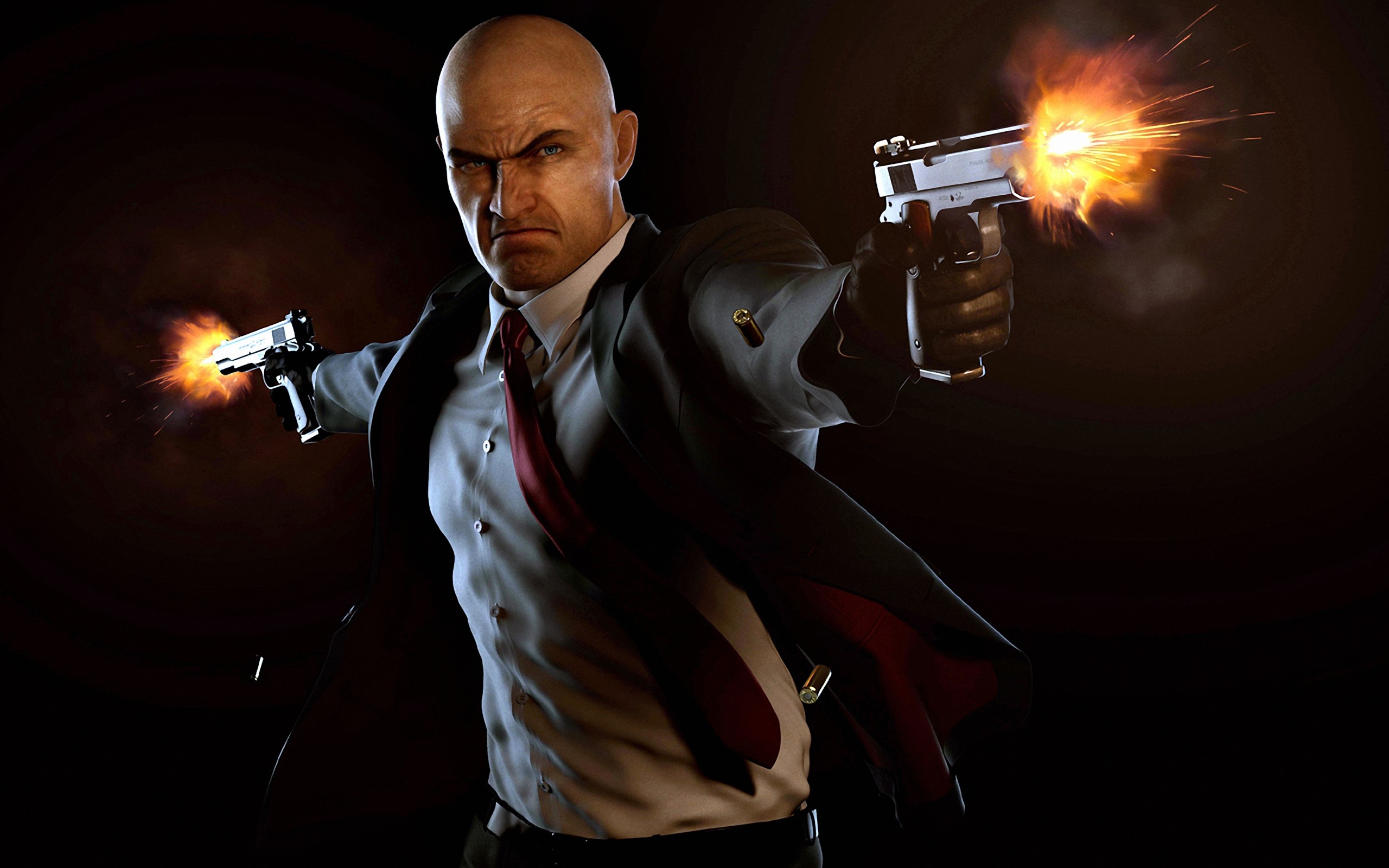 Agent 47 from Hitman firing two pistols HD Wallpaper