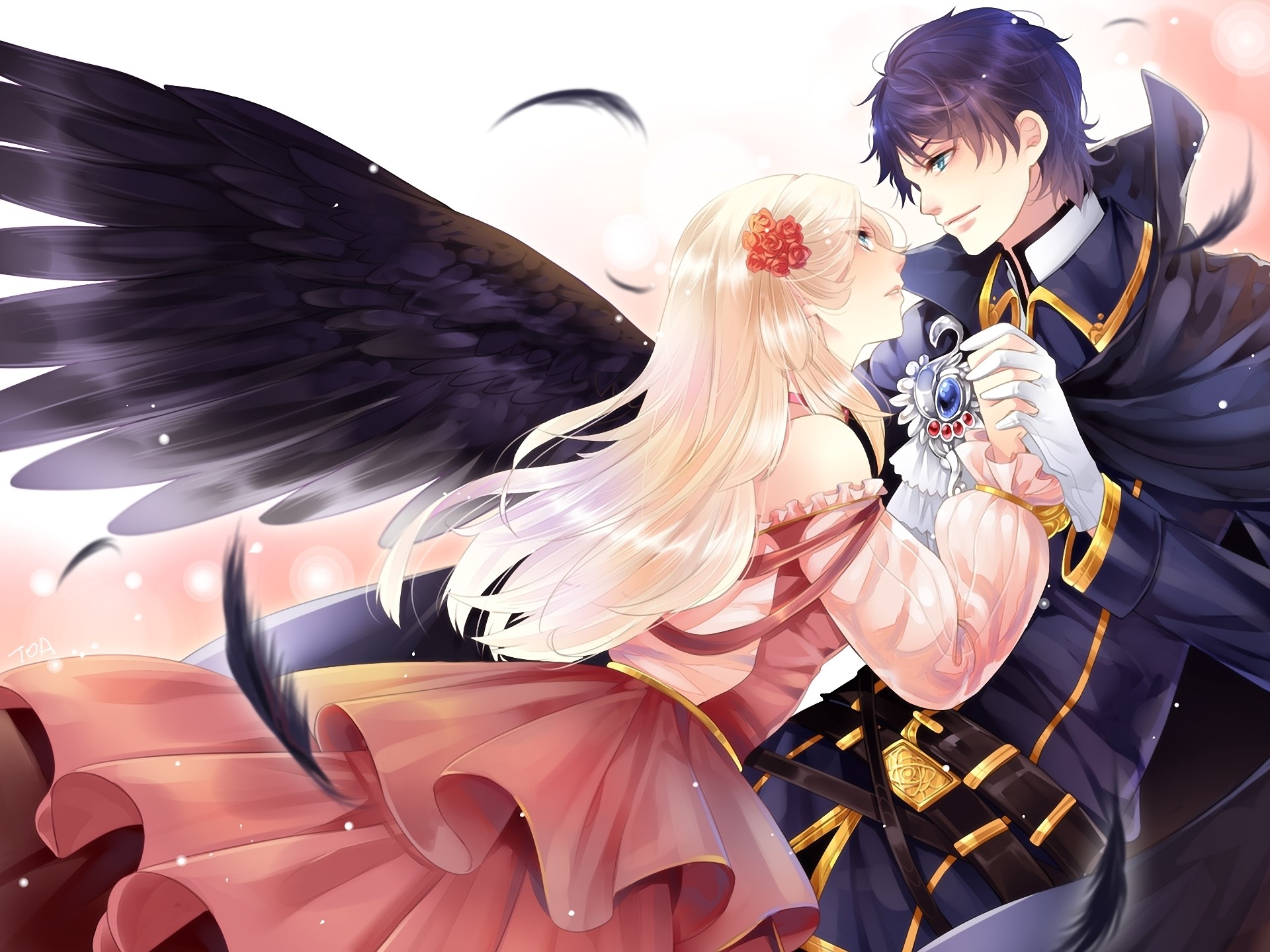 Young man and woman with wings HD Wallpaper