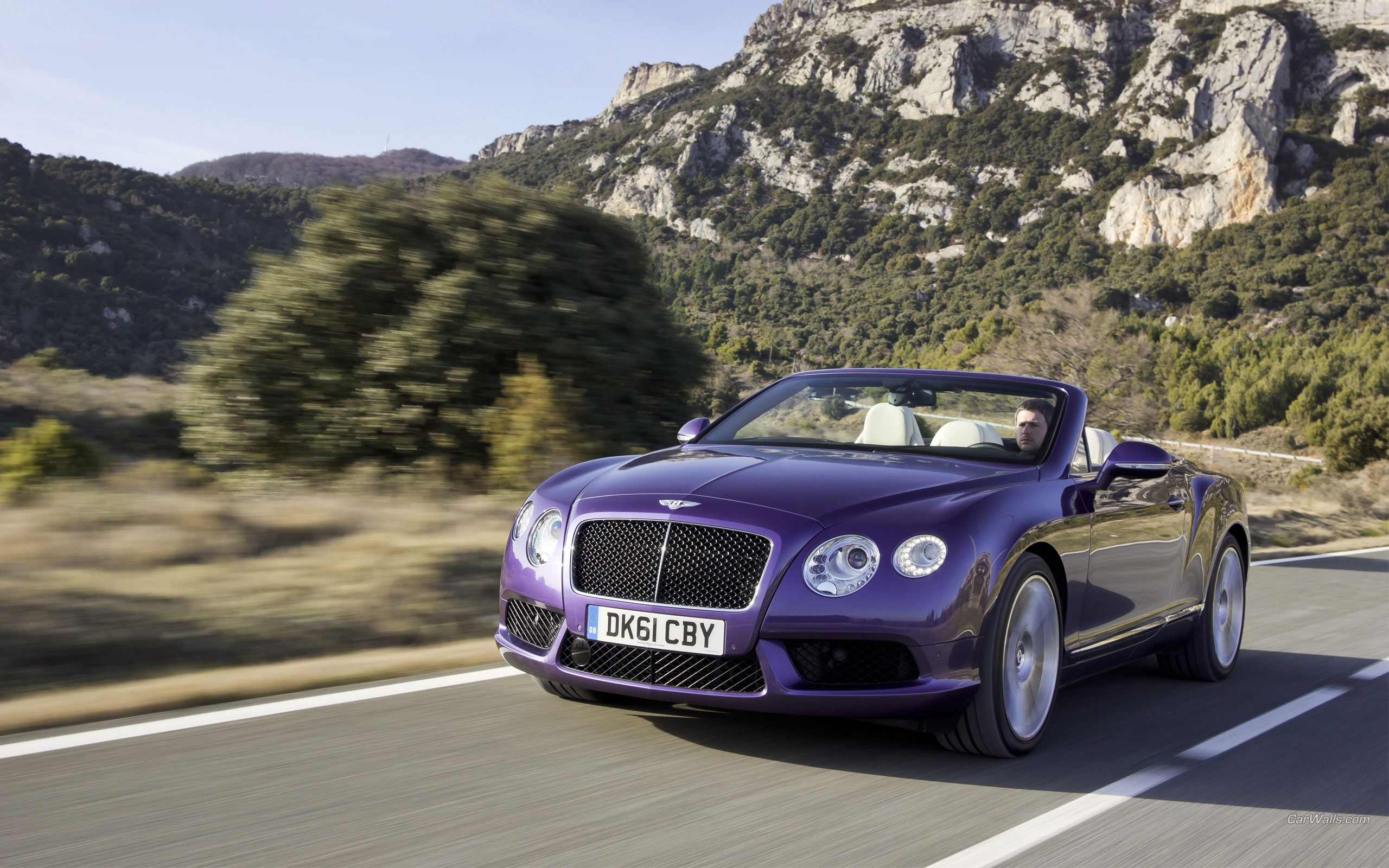 Purple Bentley Continental GTC Convertible Driving on Road HD Wallpaper