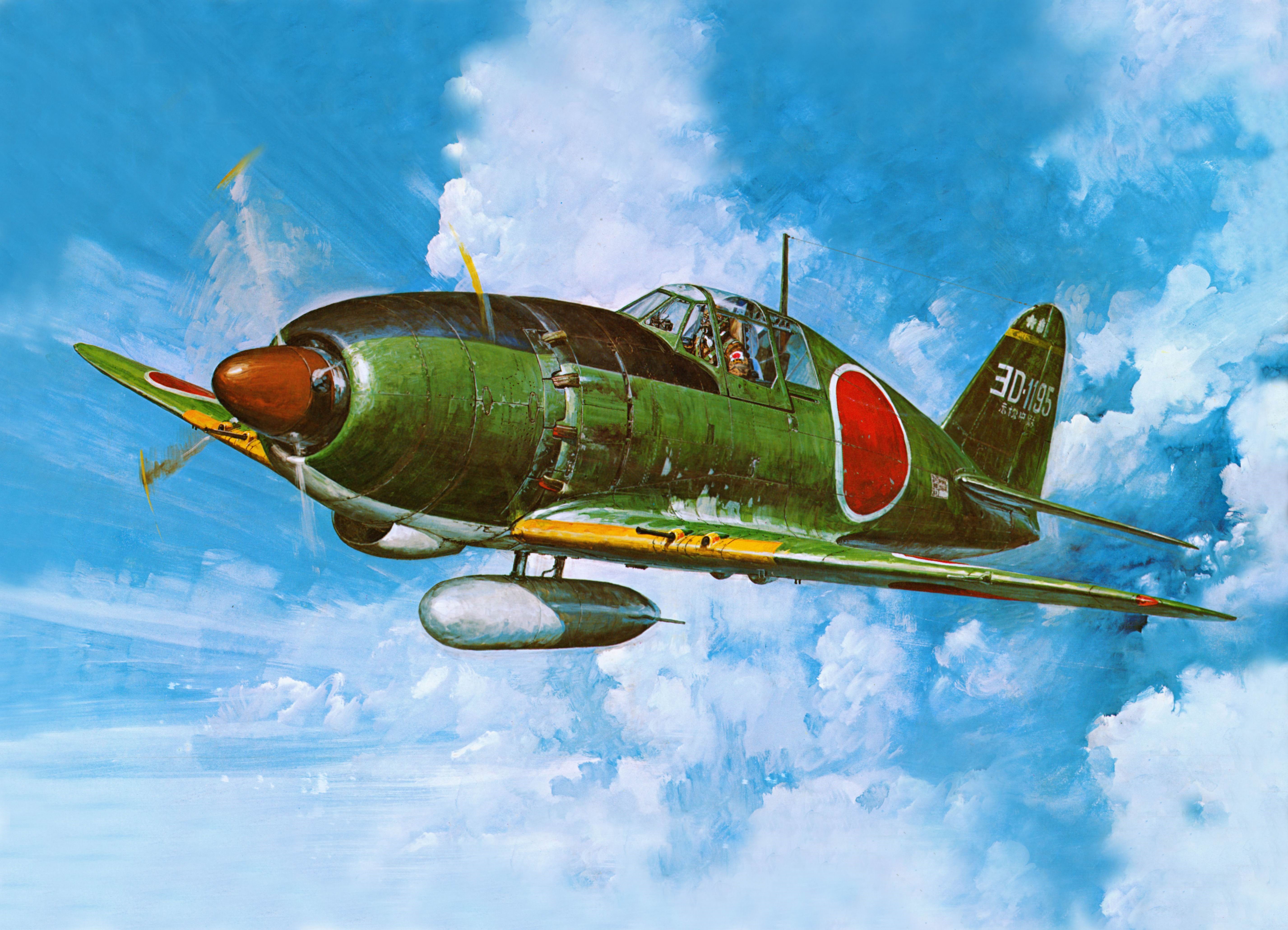 Mitsubishi J2M3 Raiden airplane painting HD Wallpaper