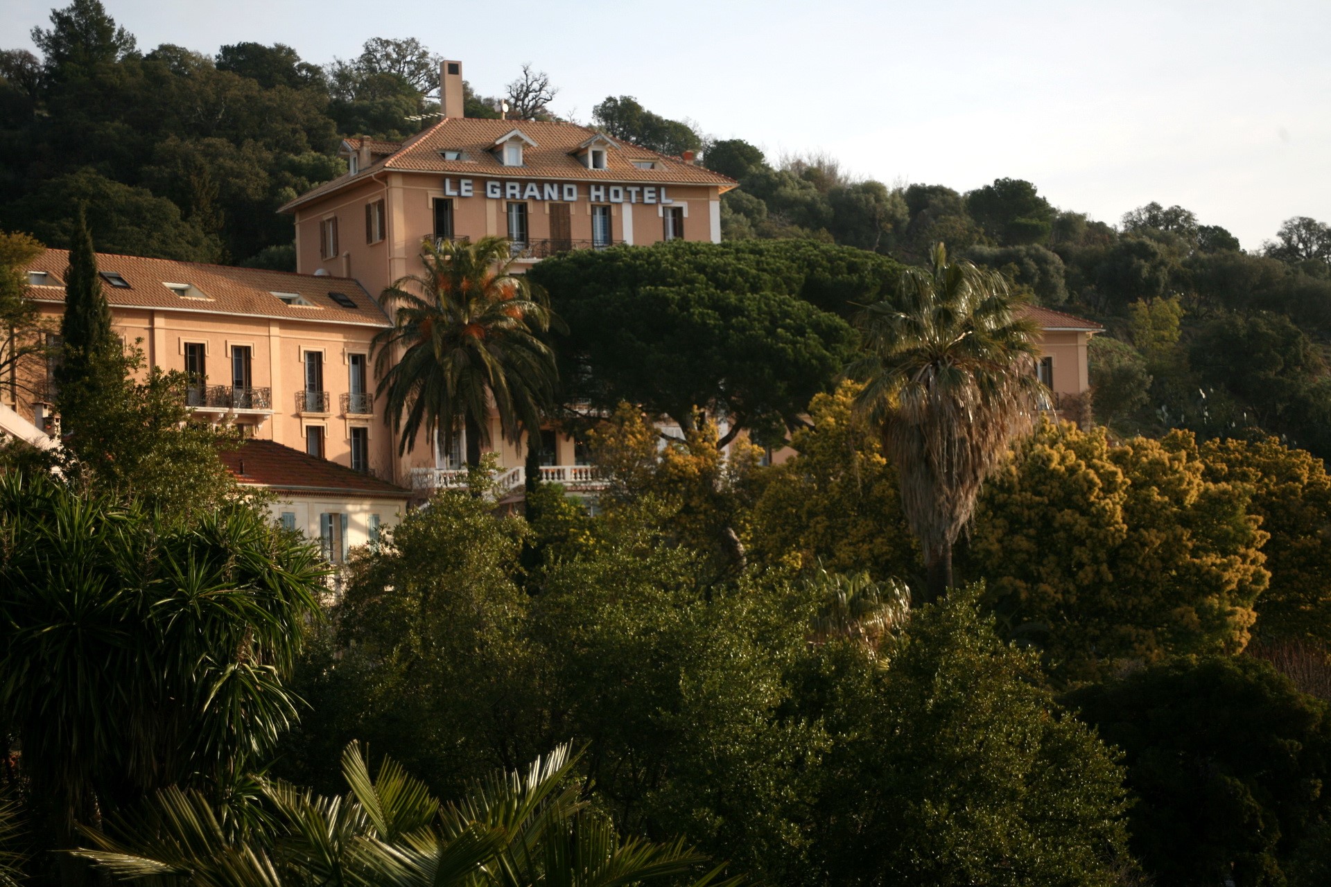 Le Grand Hotel building surrounded by trees in France HD Wallpaper