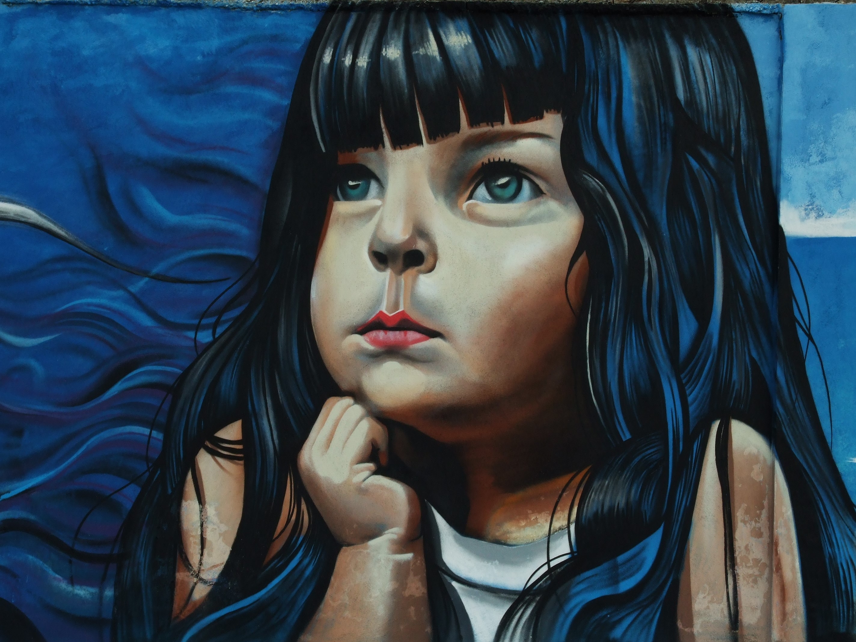 Graffiti of a young girl with black hair HD Wallpaper