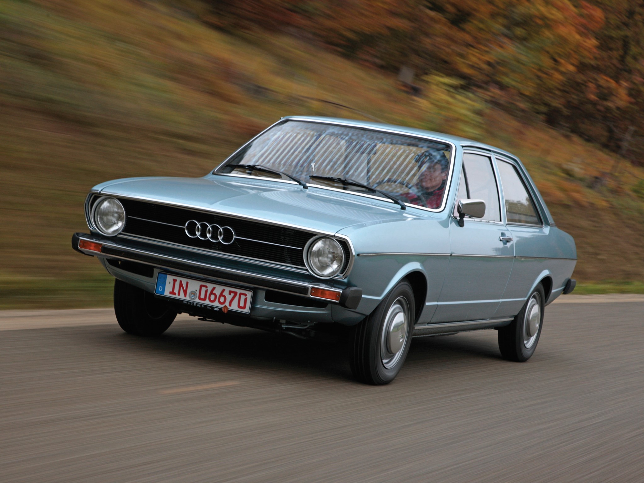 Audi 80 2-door [B1] 1976 driving on a road HD Wallpaper