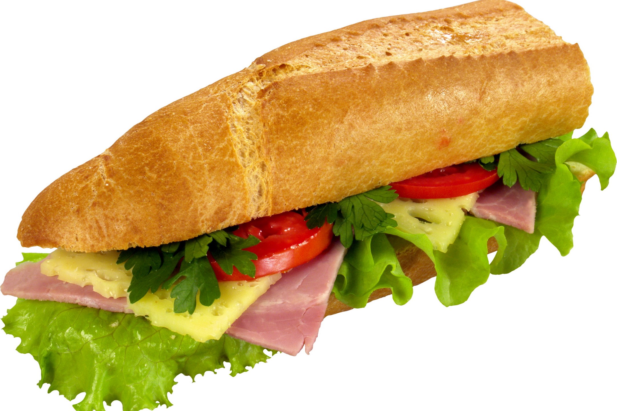 Sandwich with ham, cheese, lettuce, tomato, and parsley HD Wallpaper
