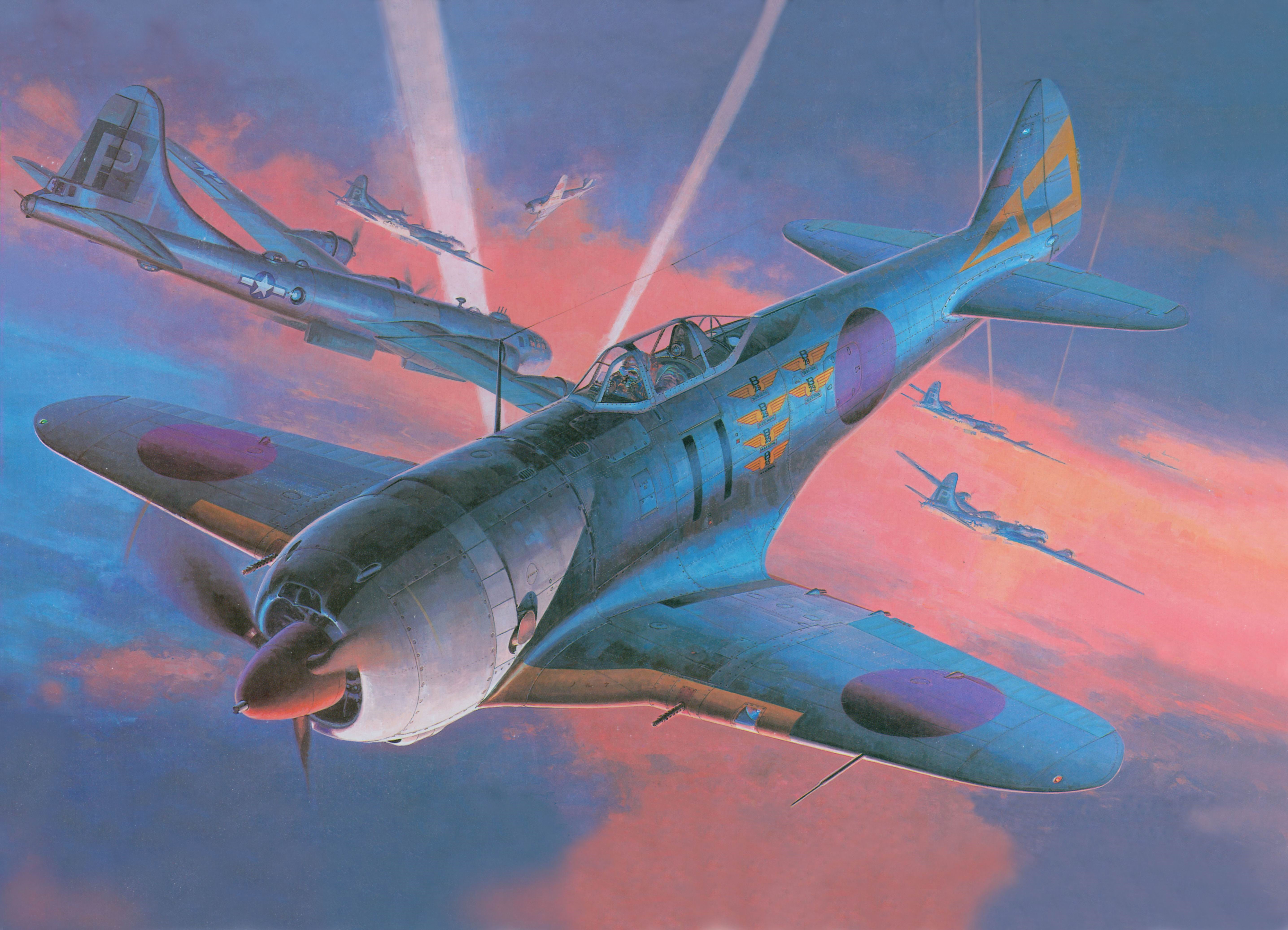 Japanese Fighter Plane attacking B-29 Bombers HD Wallpaper