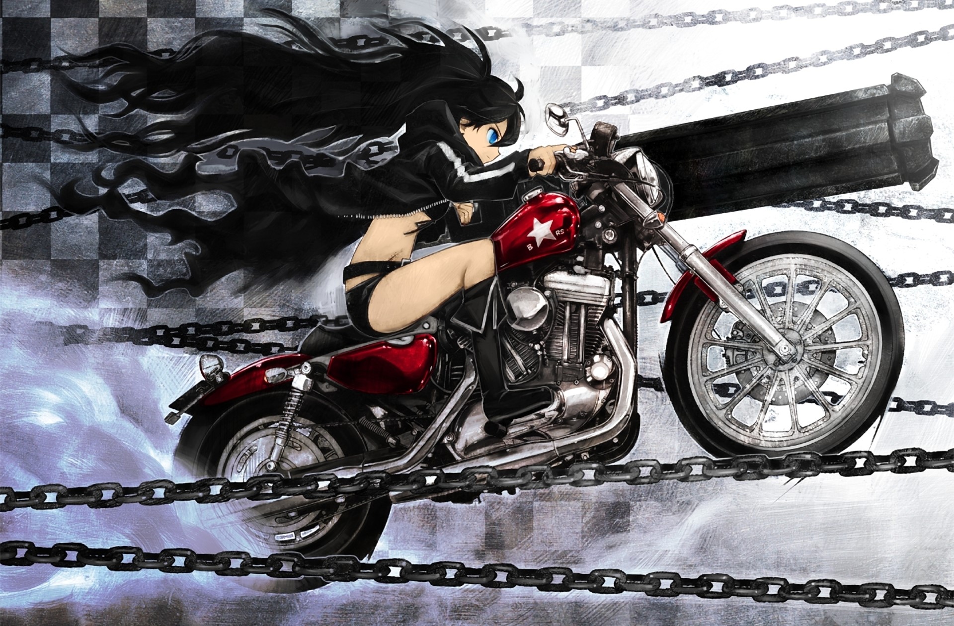 Black Rock Shooter riding a motorcycle HD Wallpaper