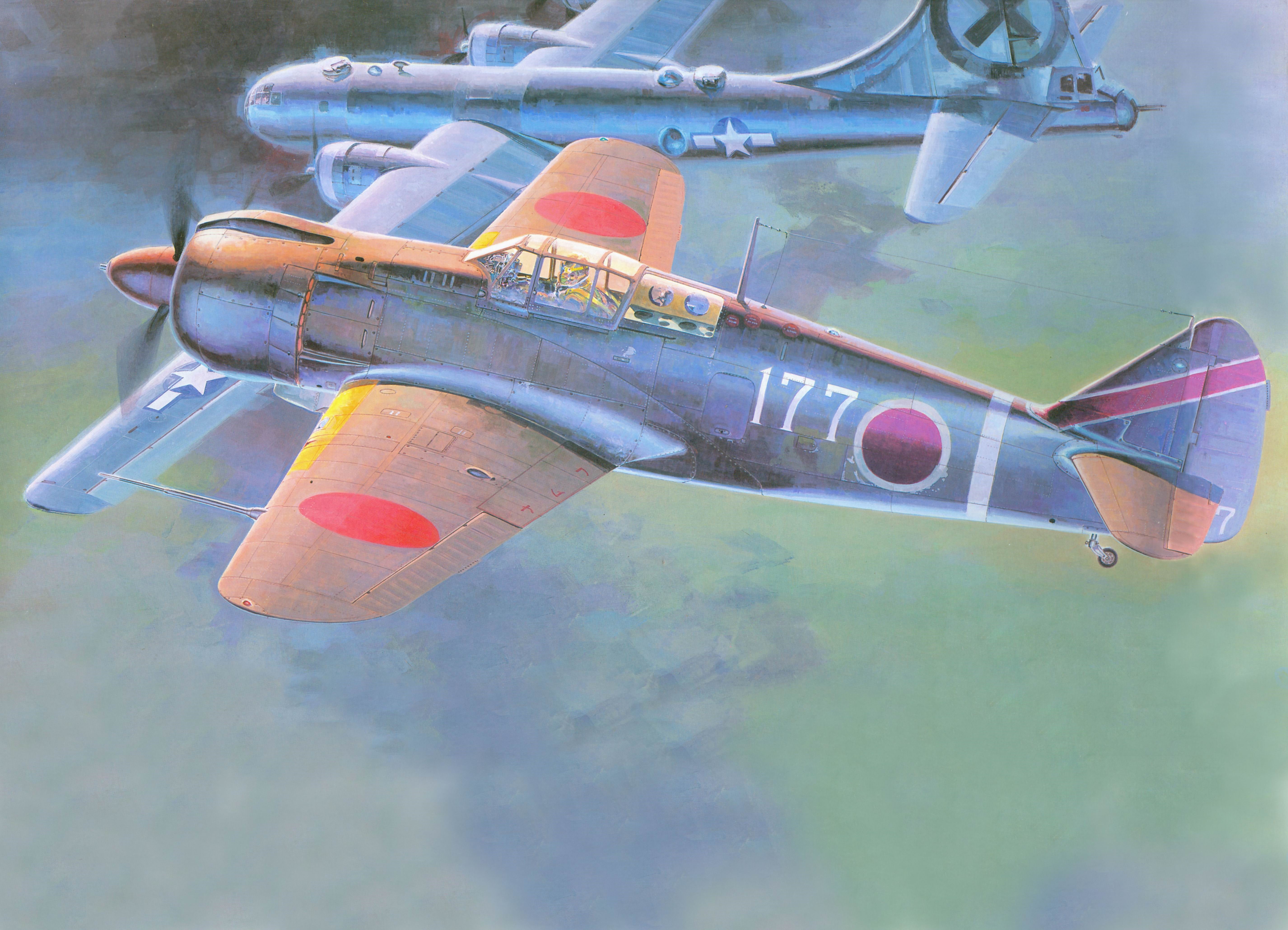 Japanese Zero fighter plane attacking a B-29 bomber HD Wallpaper