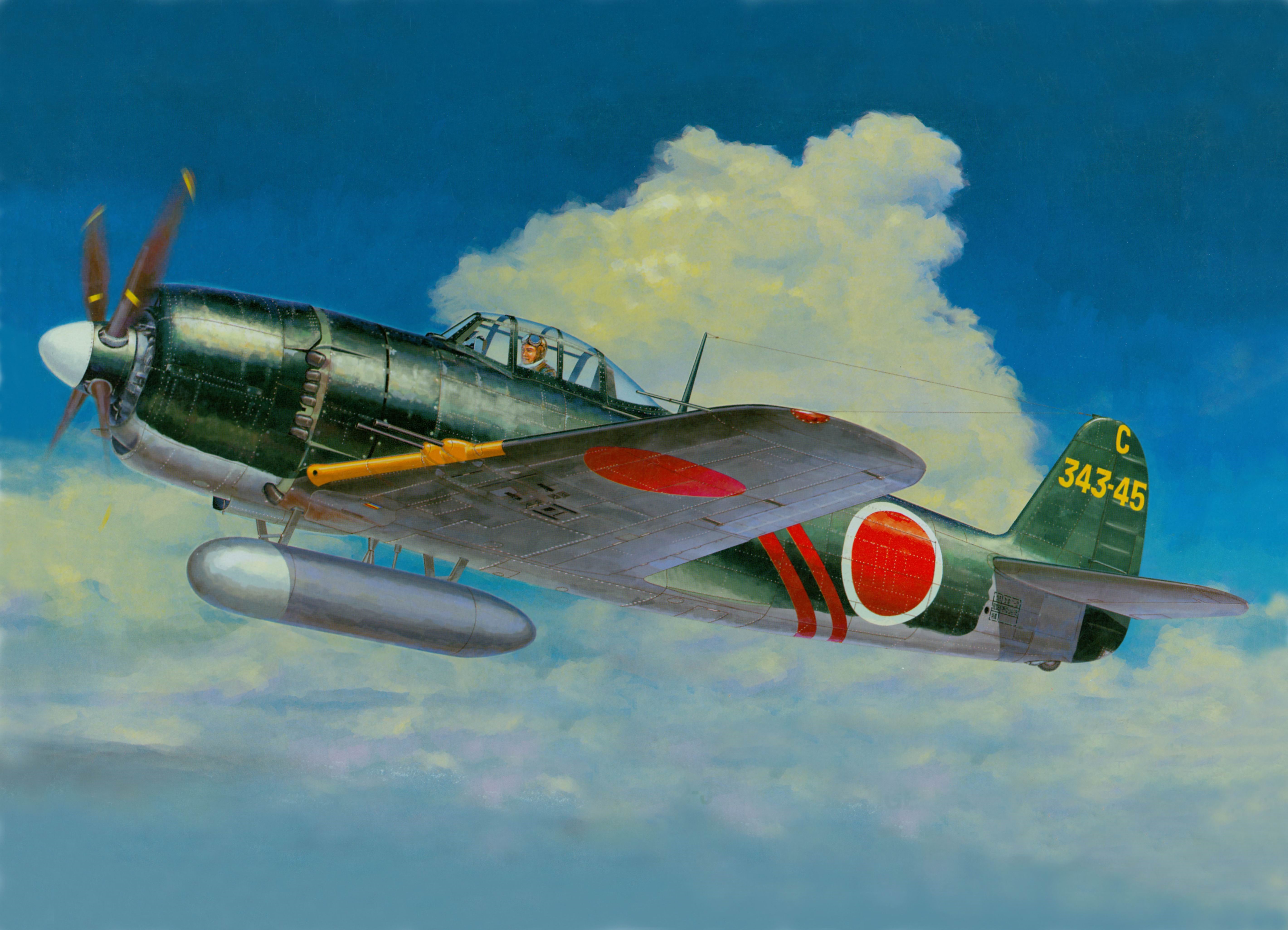 Kawanishi N1K2-J "George" fighter plane in flight HD Wallpaper