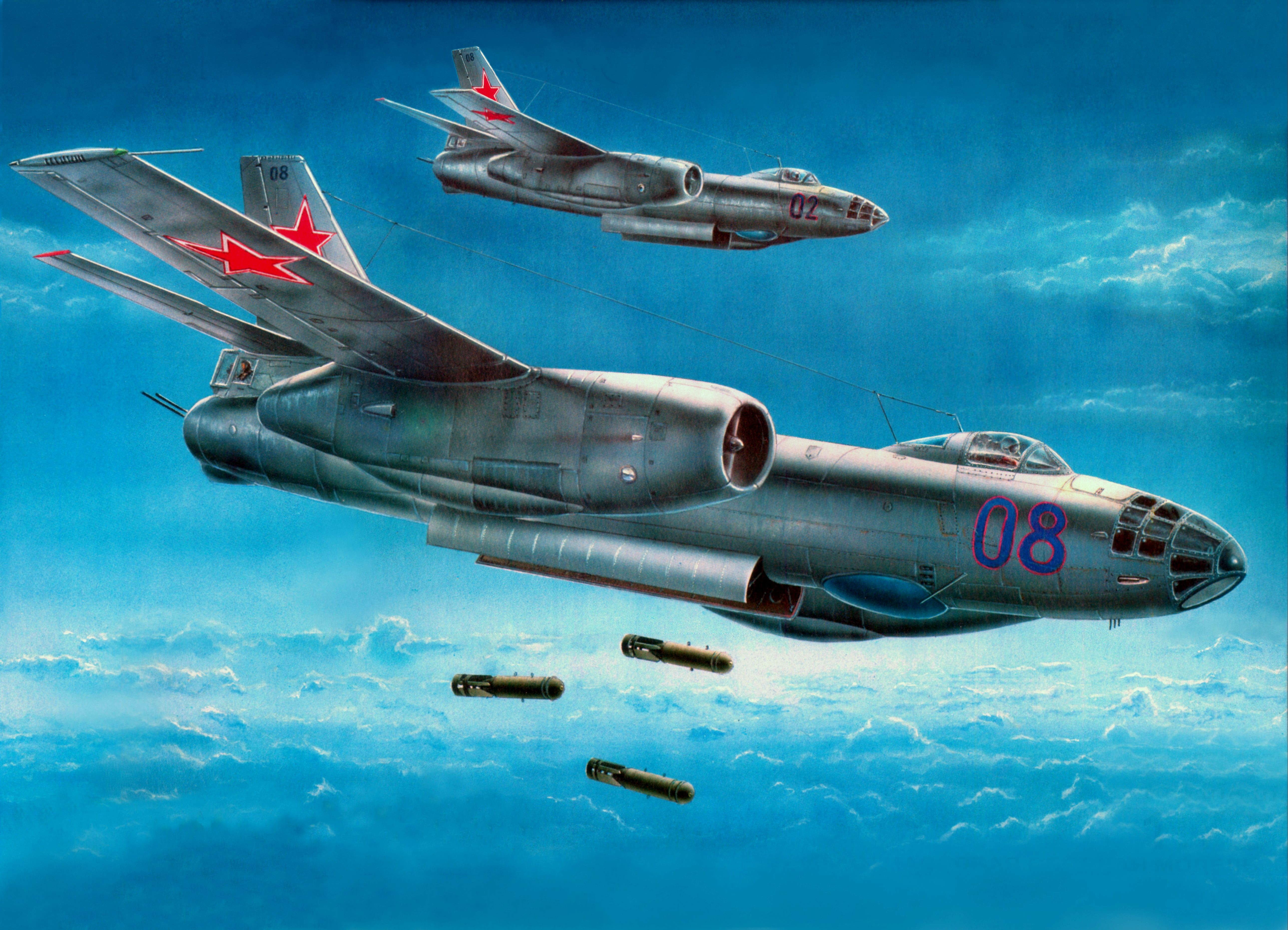 Two Soviet bombers dropping bombs HD Wallpaper