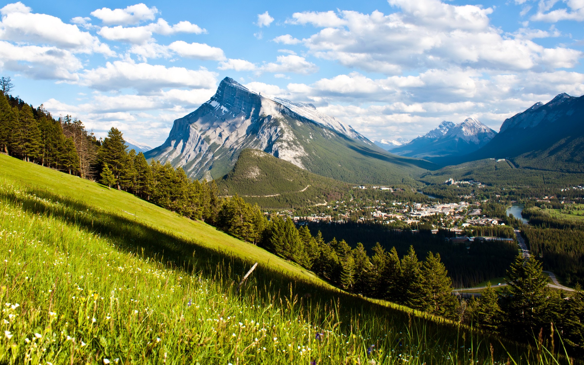 Banff National Park Mountains and Town HD Wallpaper
