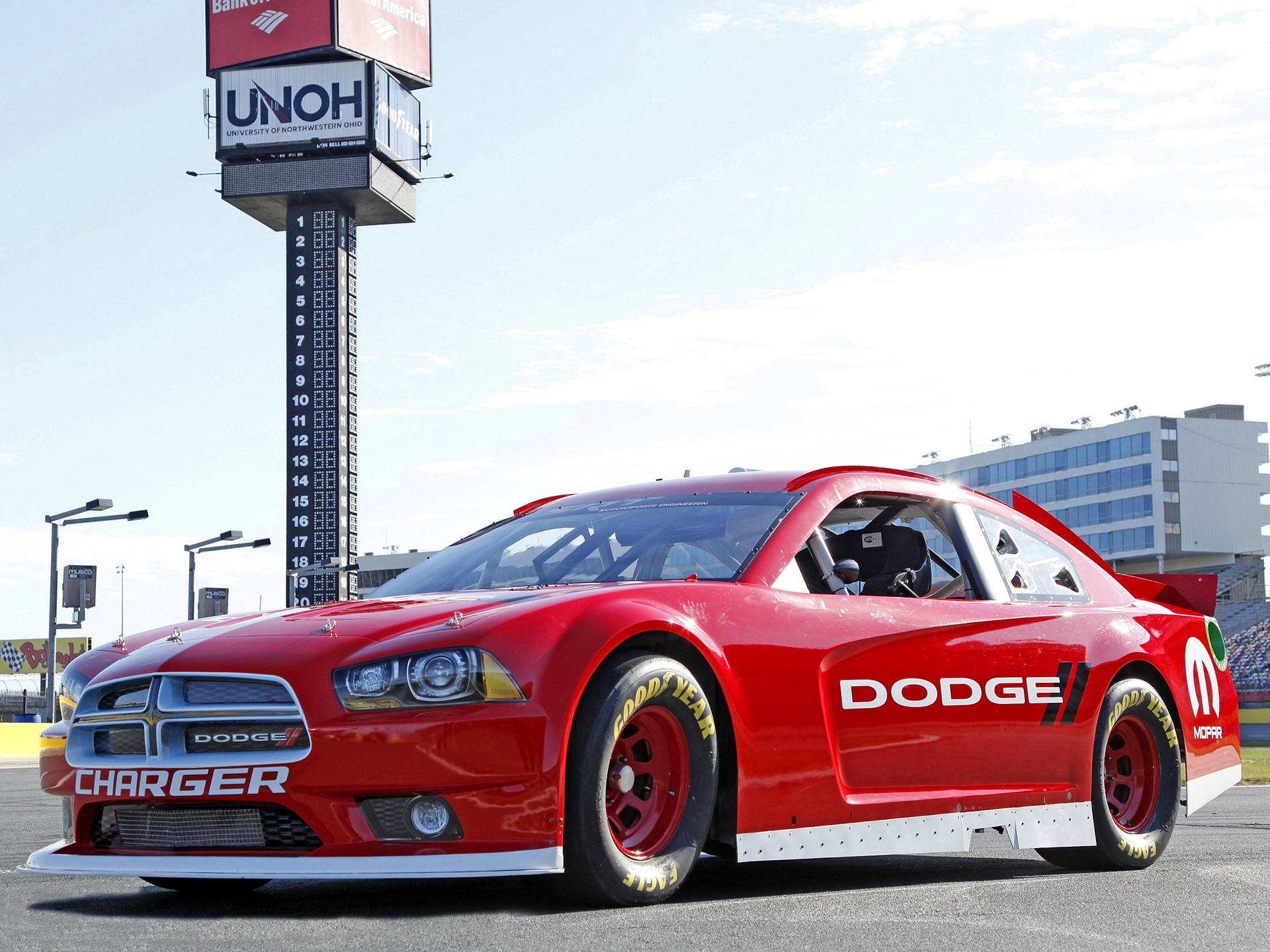 Red Dodge Charger NASCAR race car HD Wallpaper
