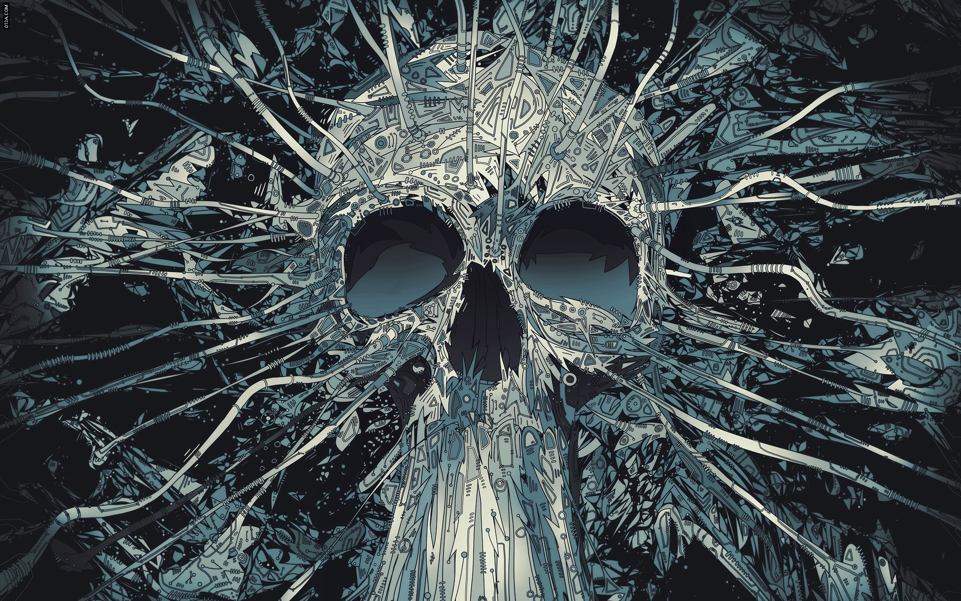 Abstract Mechanical Skull with Wires HD Wallpaper