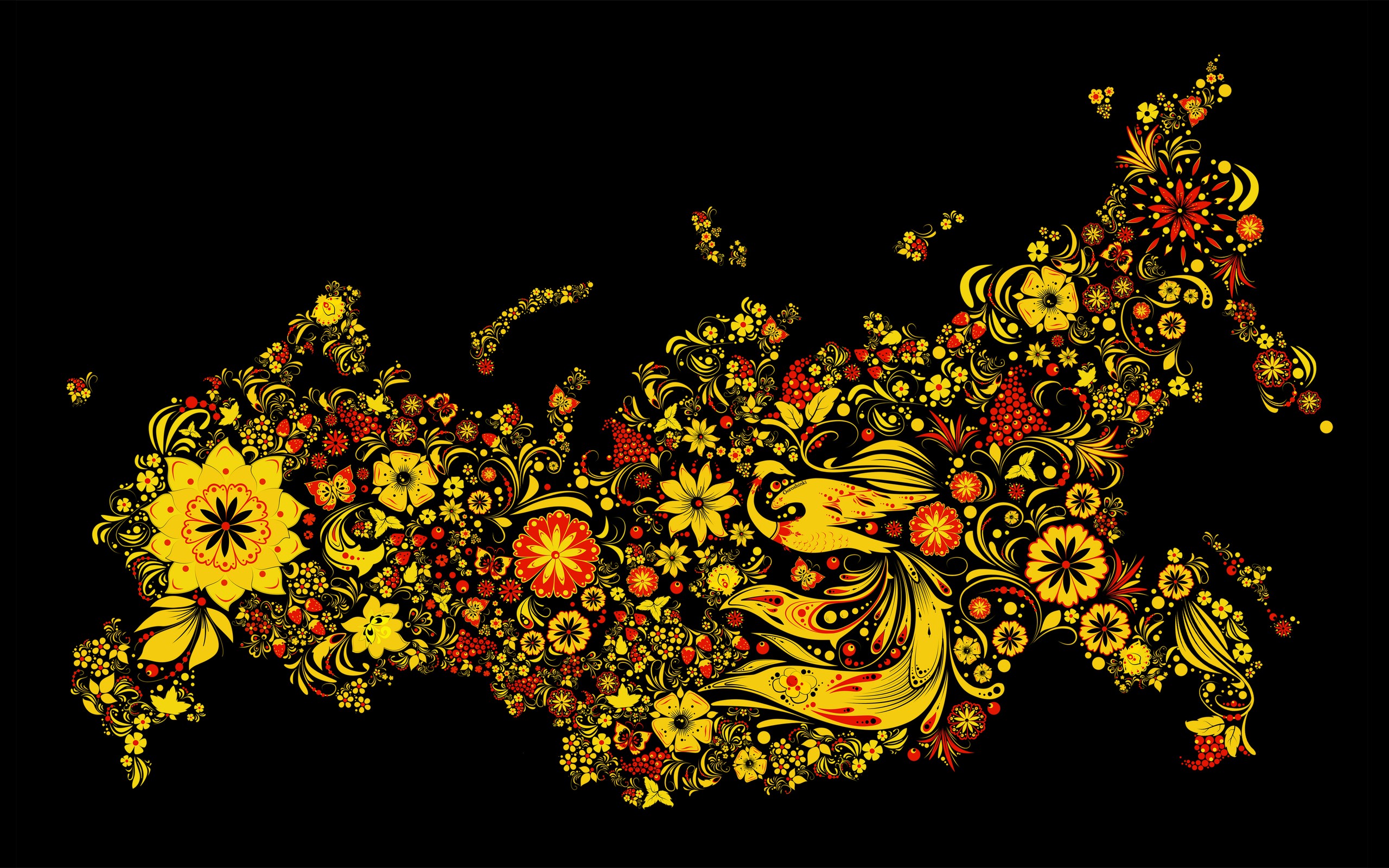 Map of Russia in Khokhloma style HD Wallpaper