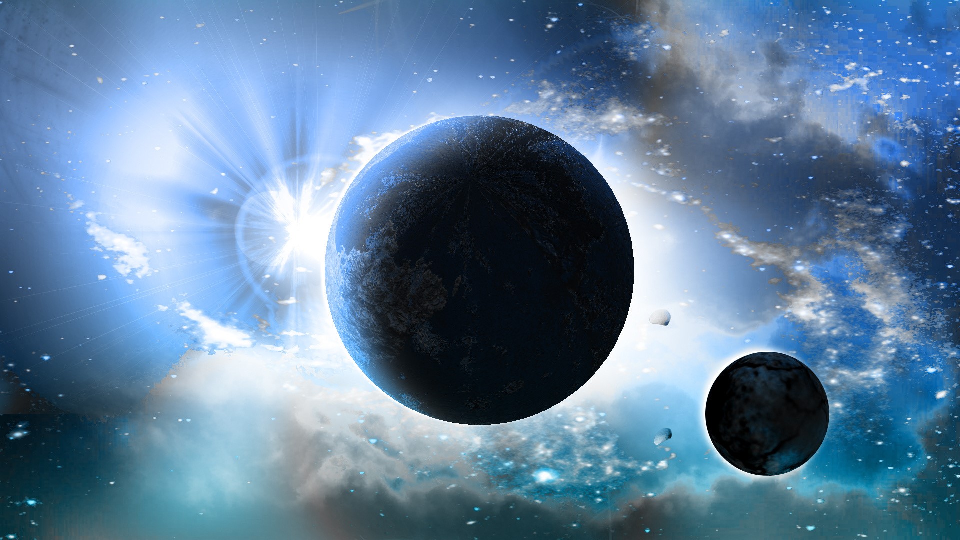 Planets in a nebula with a bright star HD Wallpaper