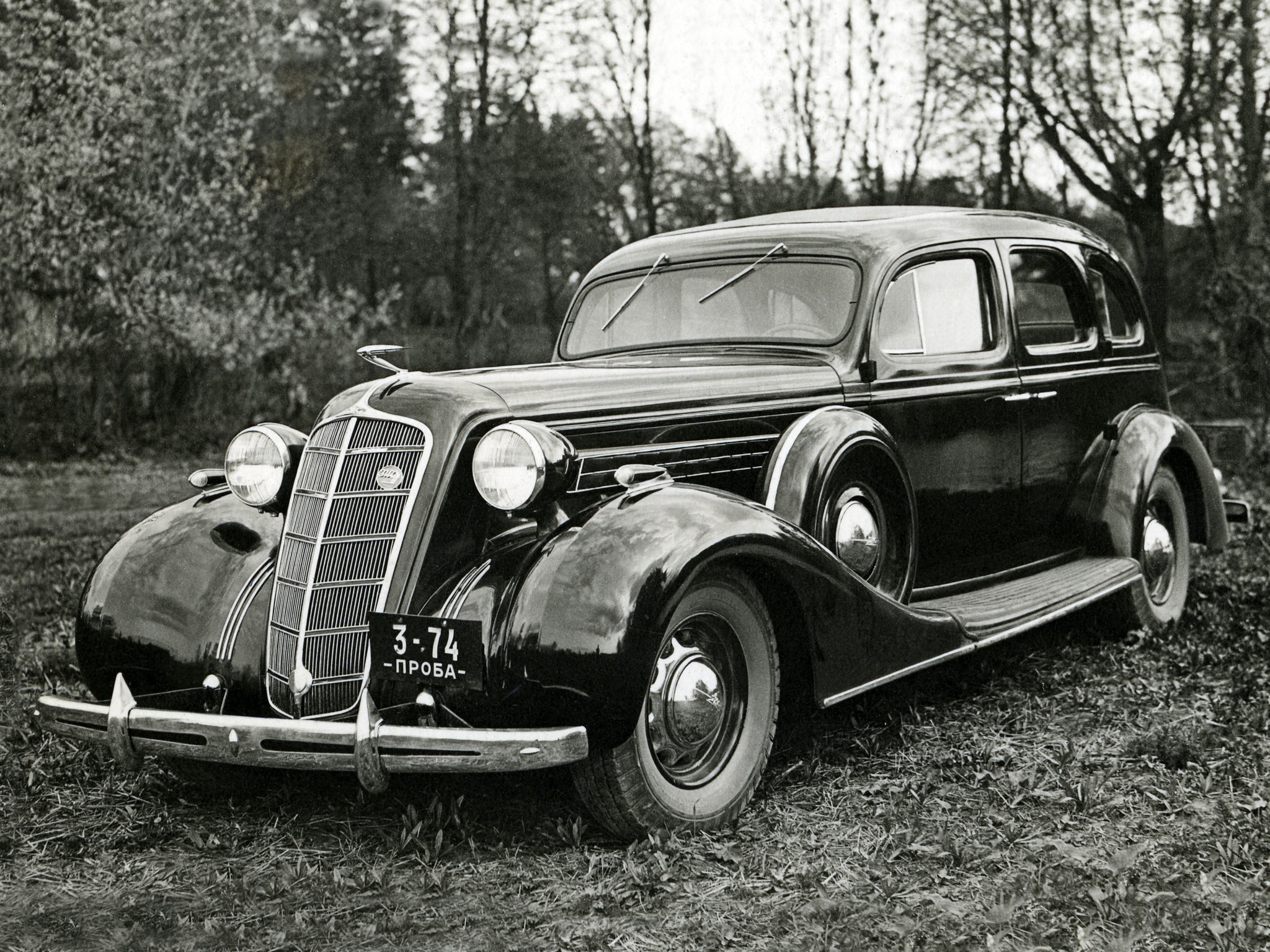 Black GAZ-M1 car with license plate 3-74 HD Wallpaper