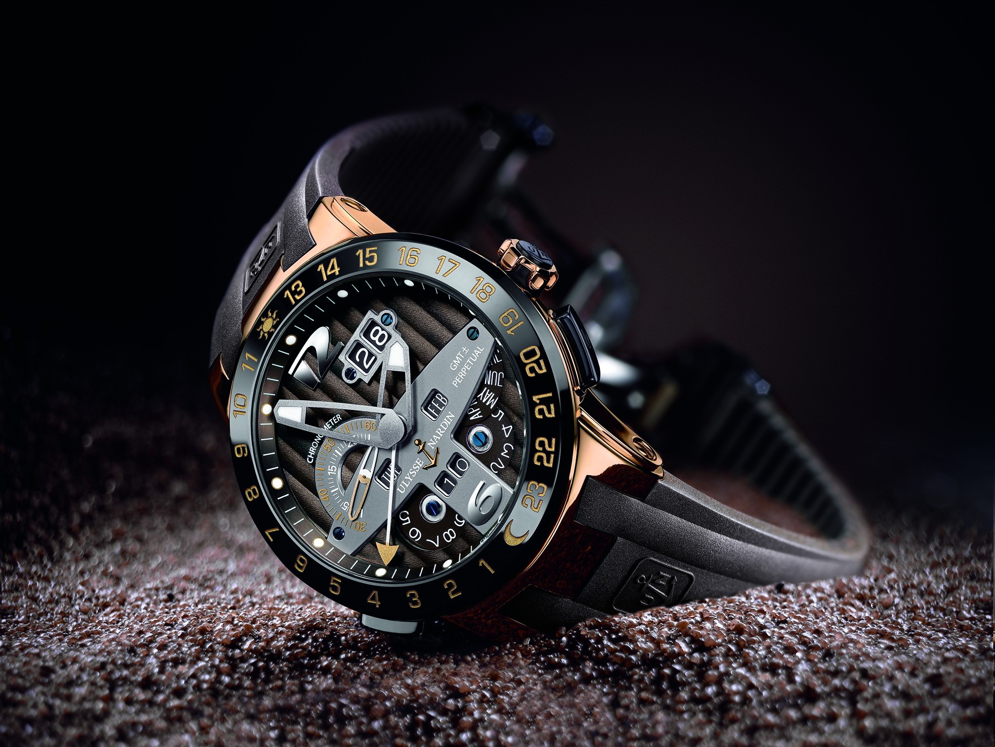 Ulysse Nardin Perpetual Calendar GMT Chronometer Watch HD Wallpaper