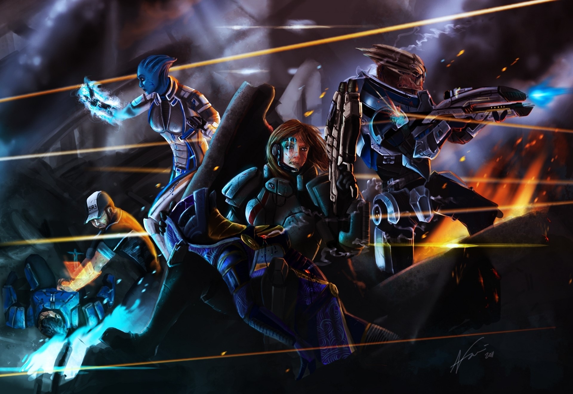 Mass Effect characters in combat HD Wallpaper