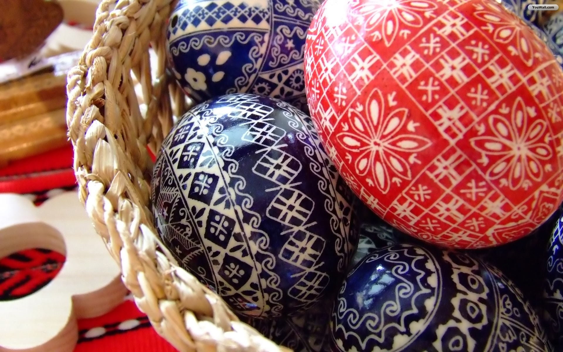 Decorated Easter Eggs in a Basket HD Wallpaper