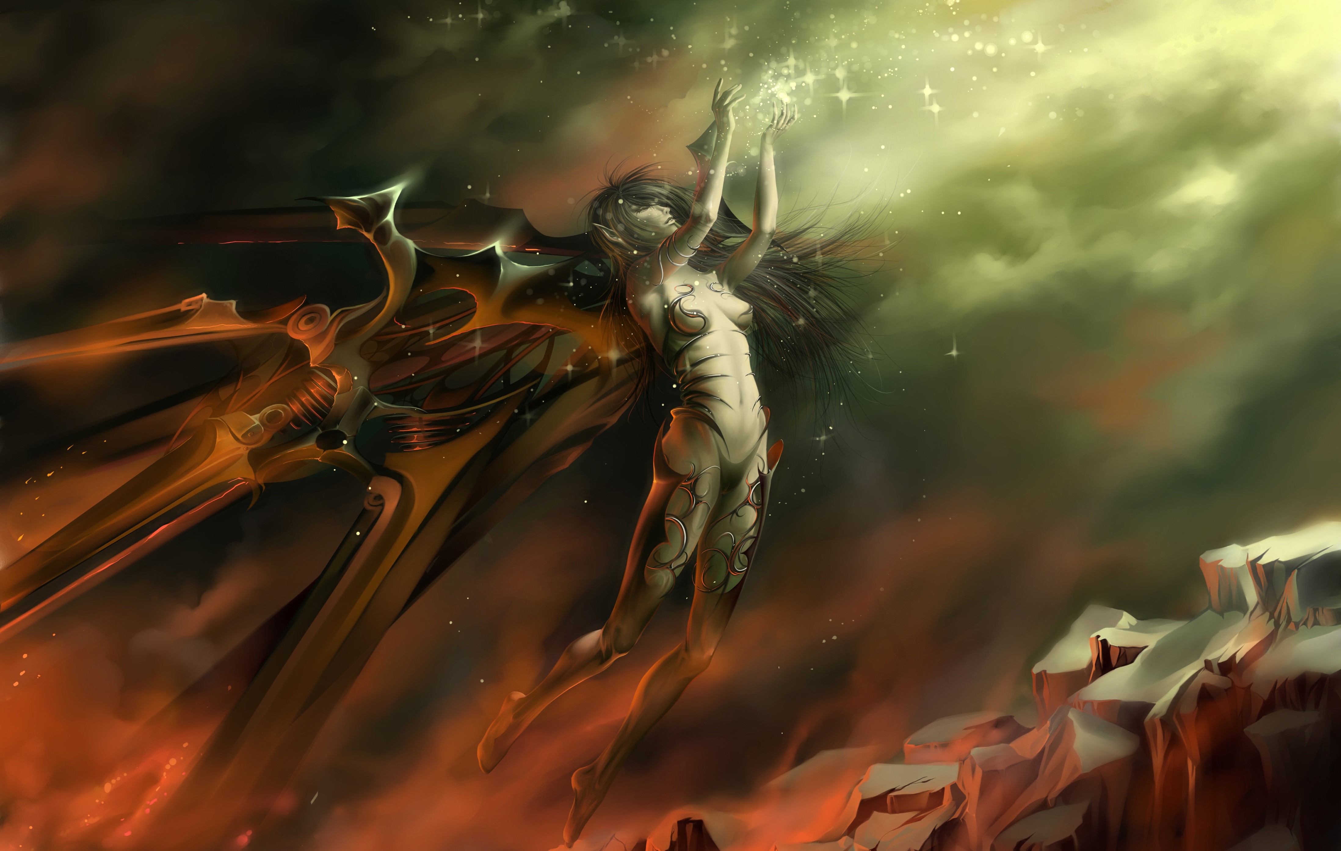 4K Supernatural being reaching for stars HD Wallpaper