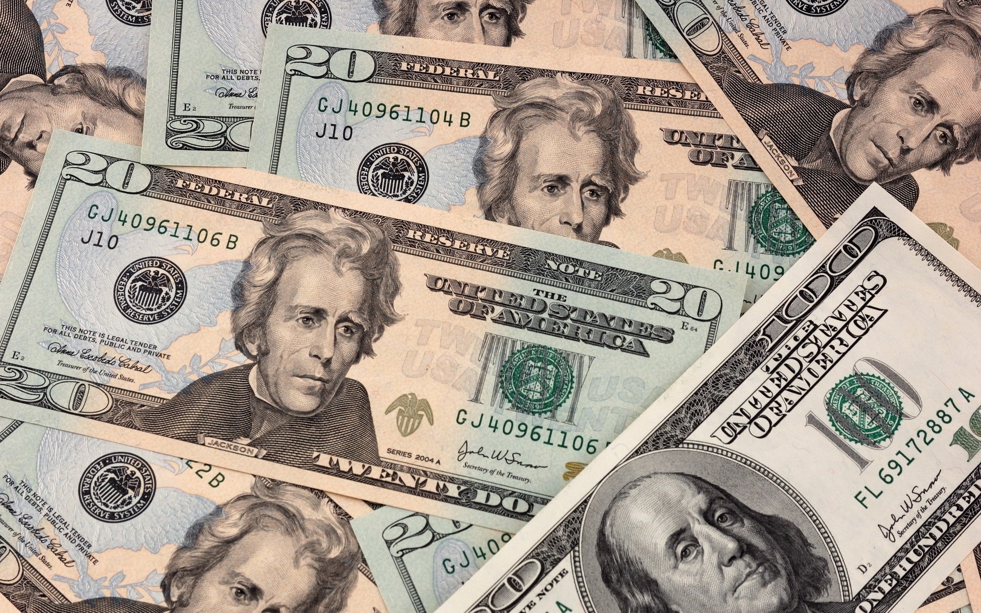 US Dollars: Twenty and One Hundred Bills HD Wallpaper
