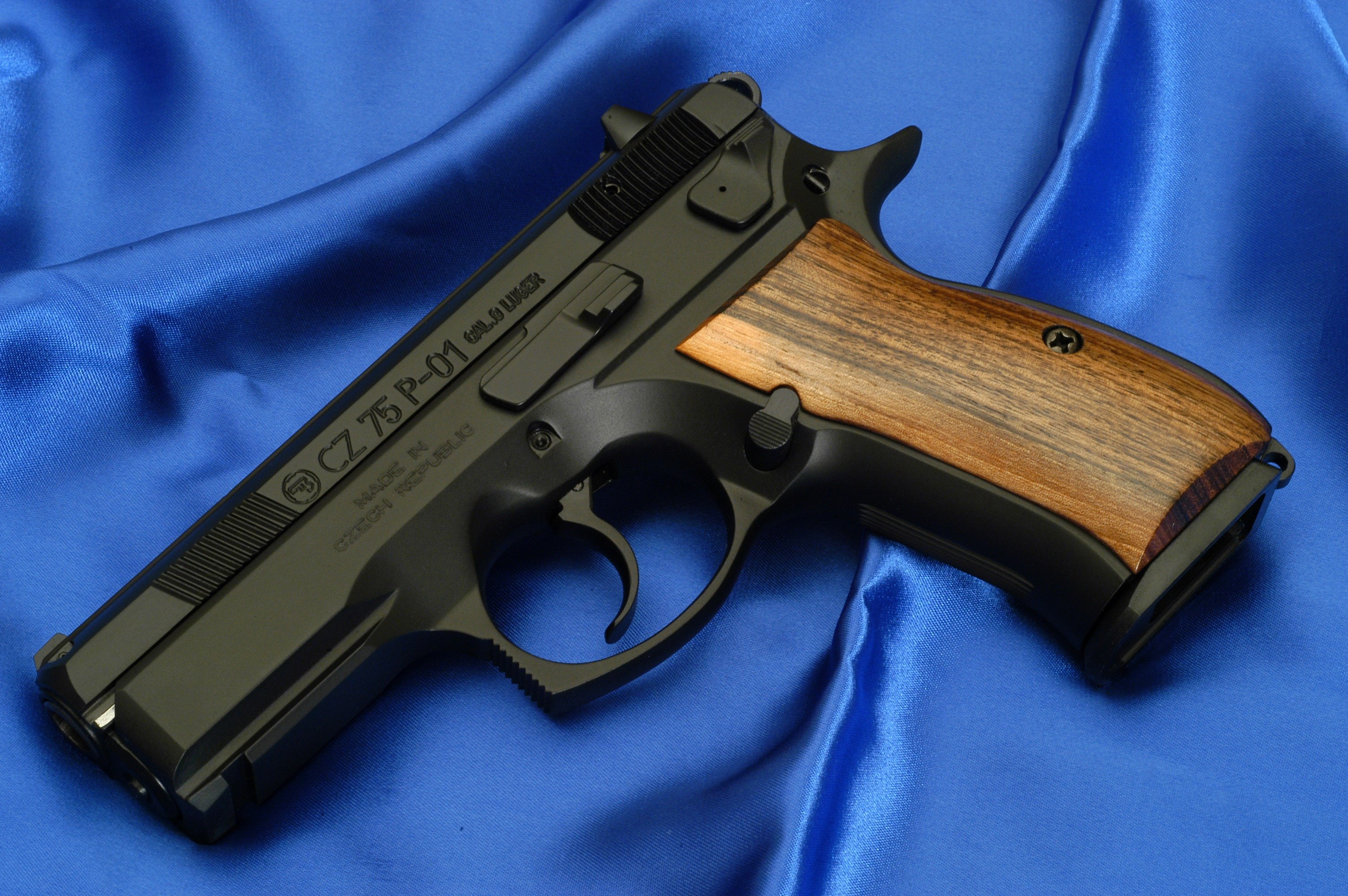 CZ 75 P-01 pistol with wooden grips HD Wallpaper