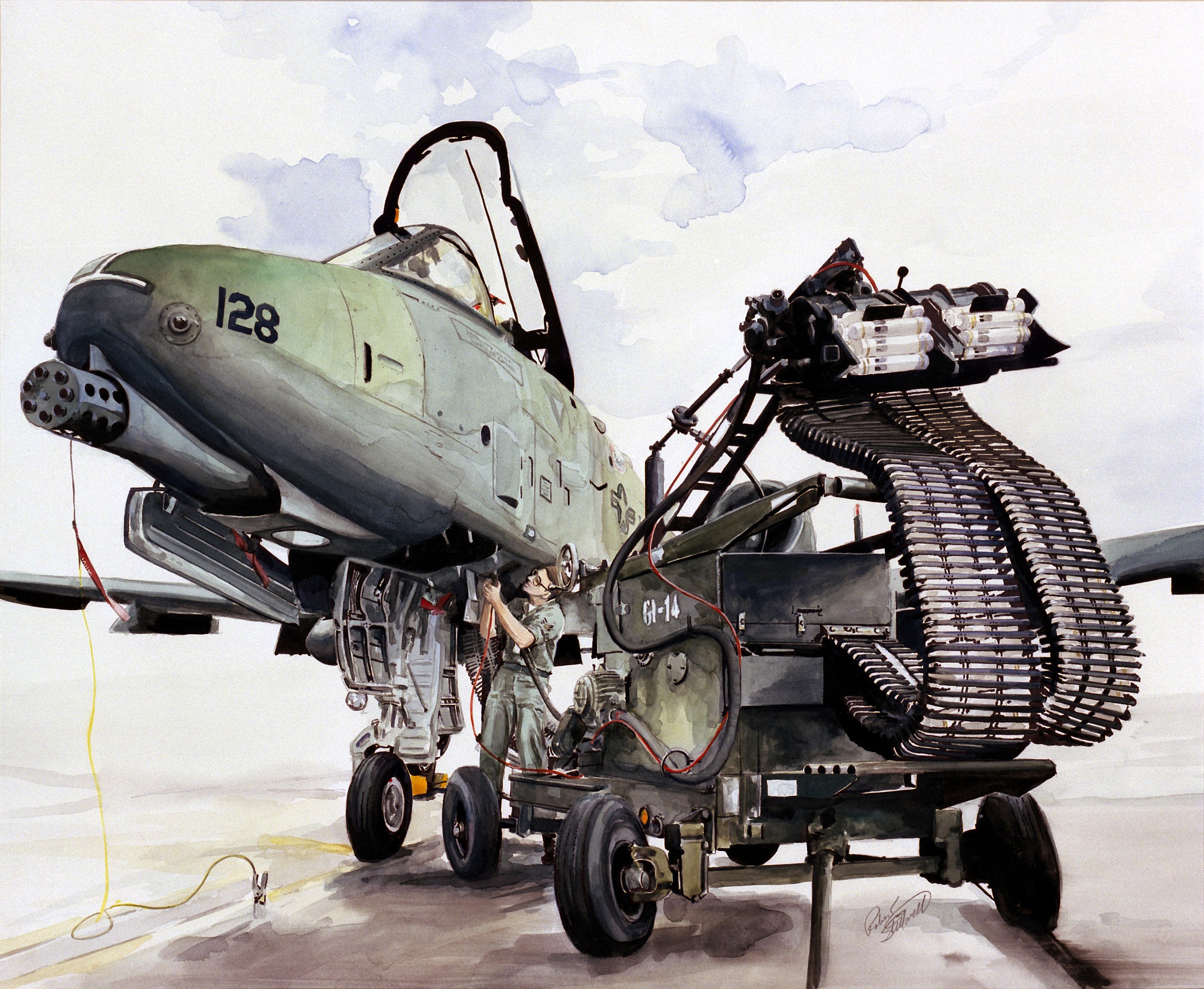A-10 Thunderbolt II aircraft being reloaded with ammunition HD Wallpaper