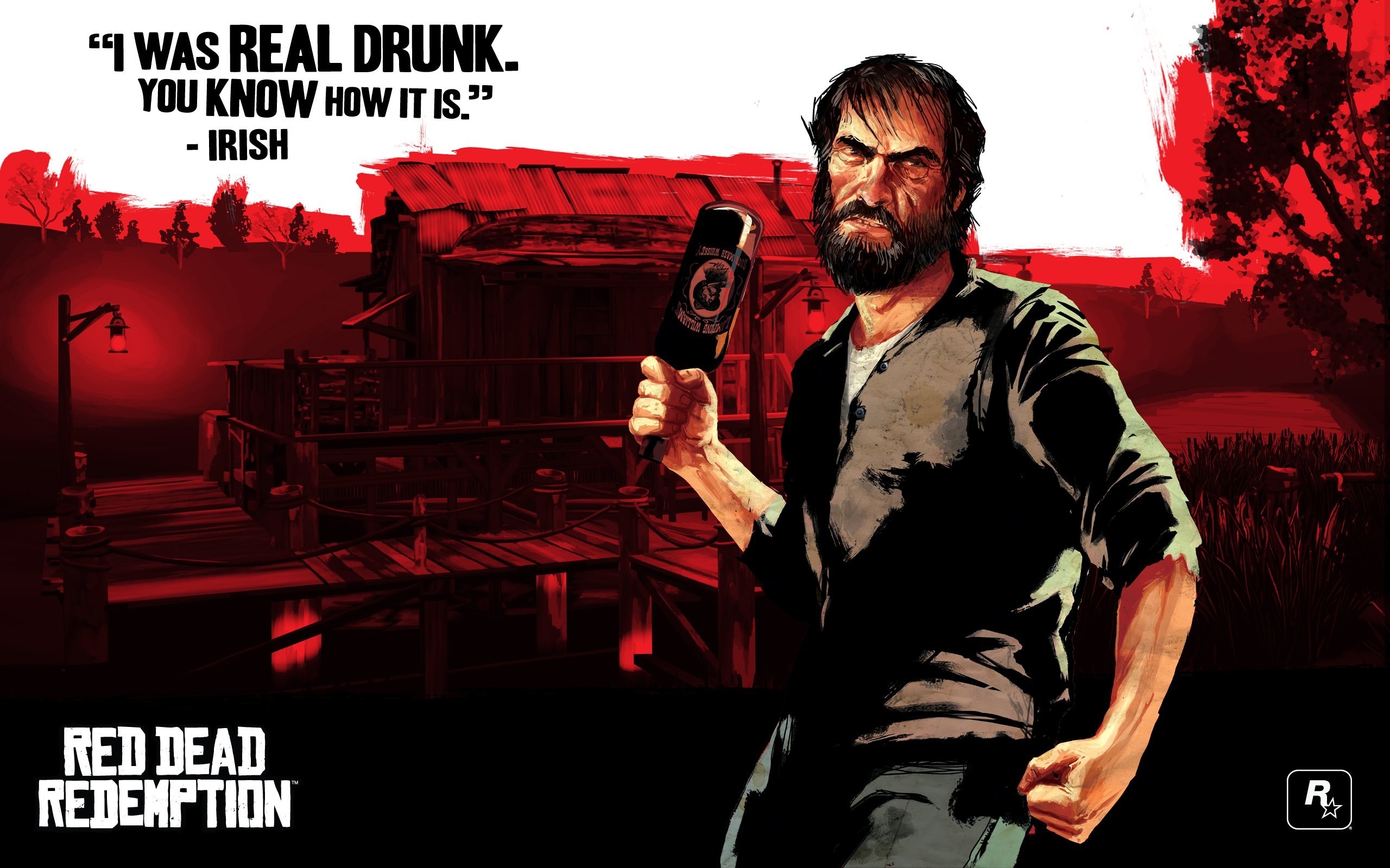 Irish from Red Dead Redemption holding a bottle HD Wallpaper