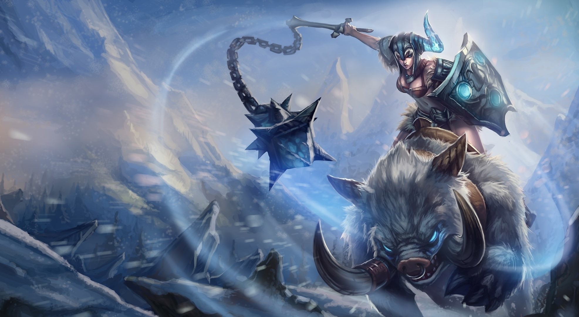 Sejuani from League of Legends riding a boar HD Wallpaper