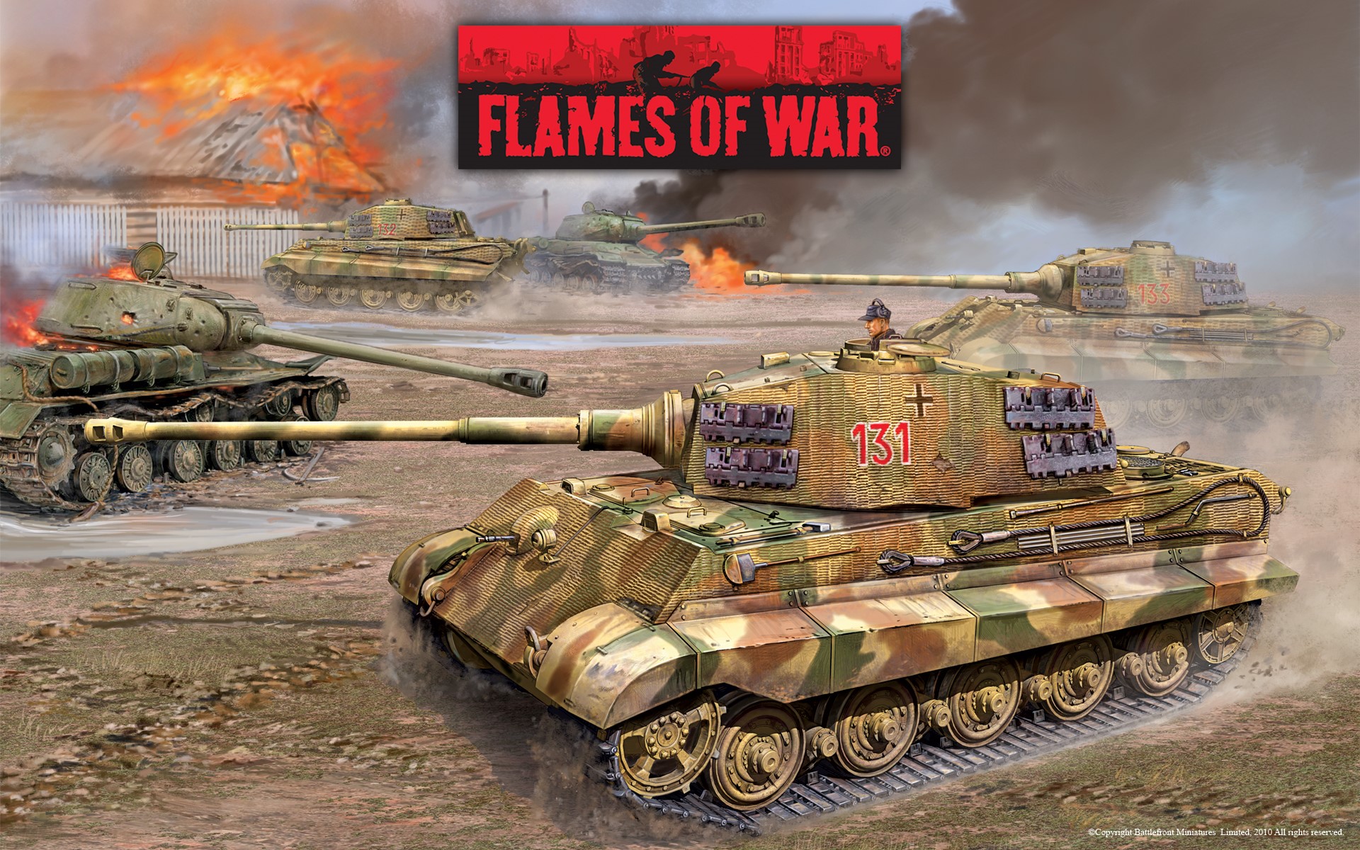 Flames of War German and Soviet Tanks in Battle HD Wallpaper