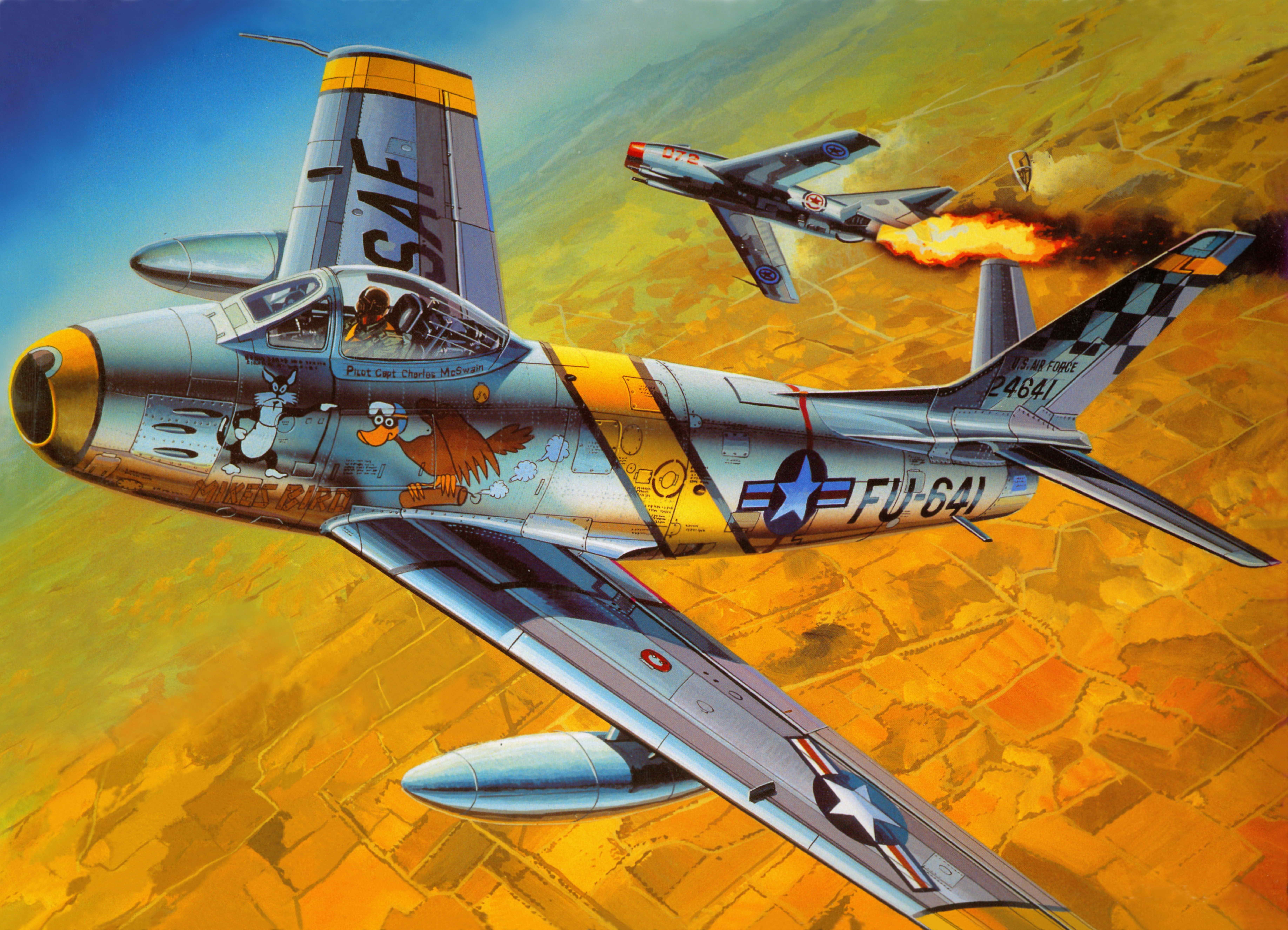 F-86F Sabre Jets in Combat Painting HD Wallpaper