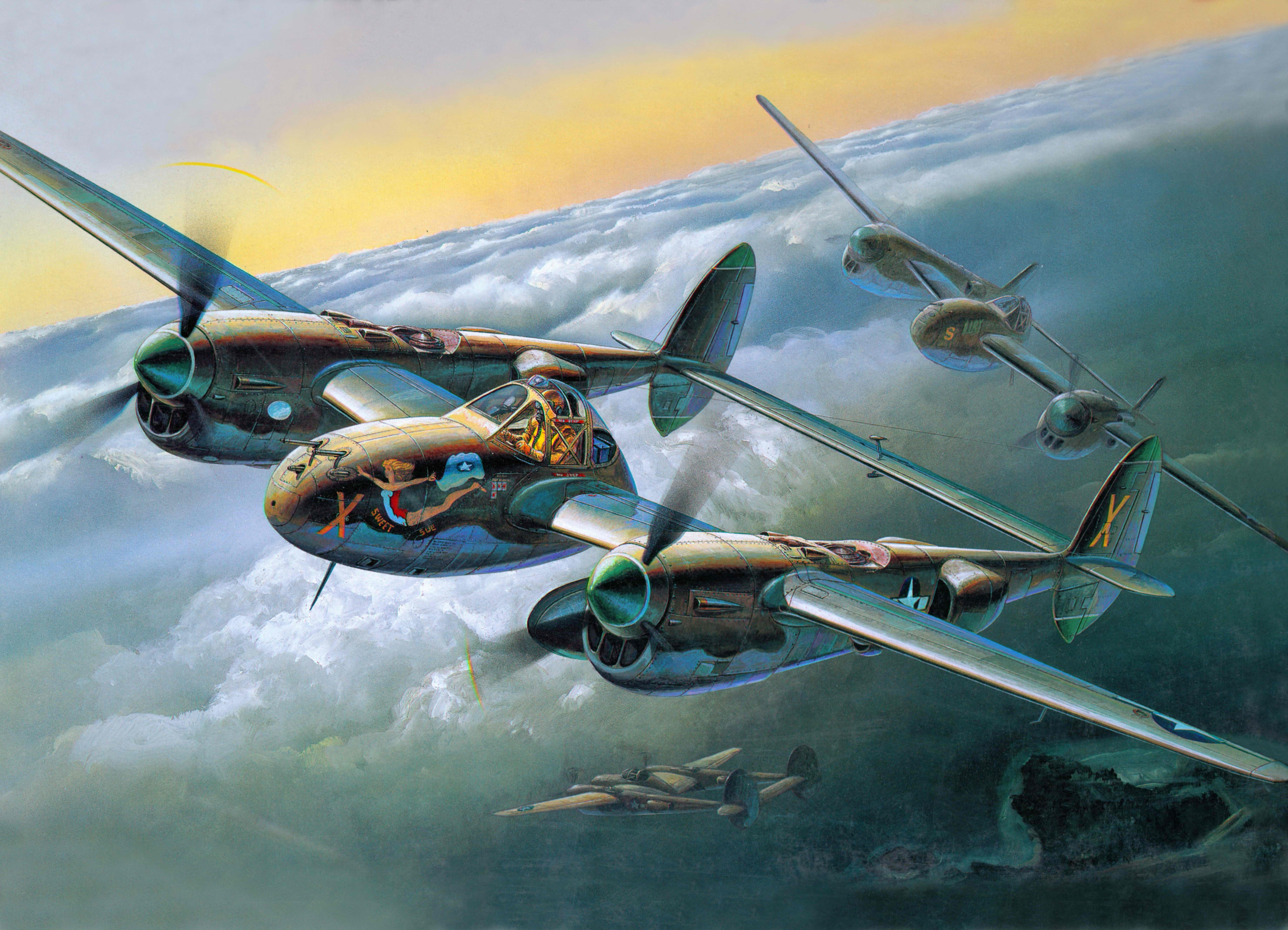P-38J Lightning Airplanes in Flight HD Wallpaper