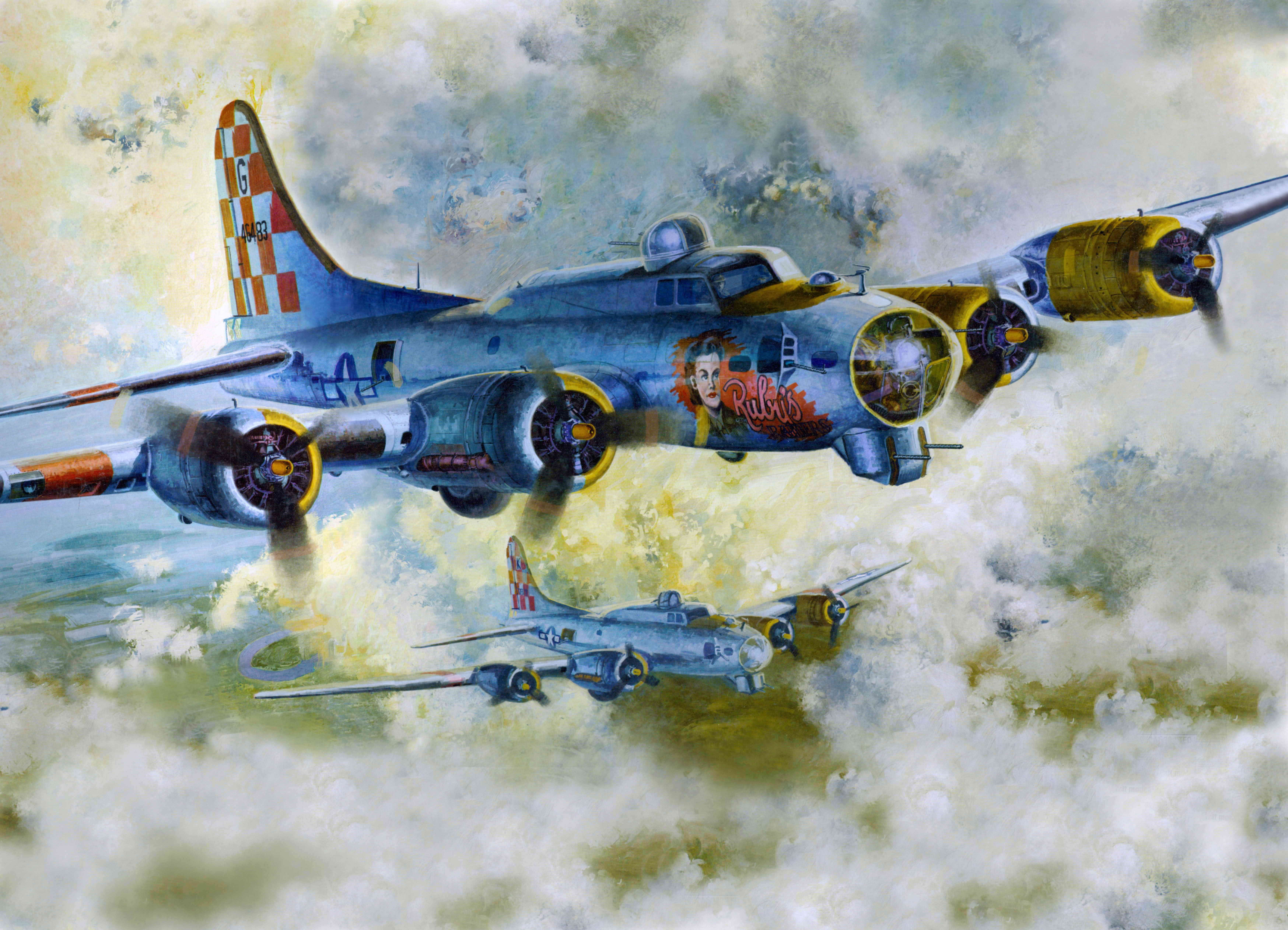 Two B-17 Flying Fortress airplanes in the sky HD Wallpaper