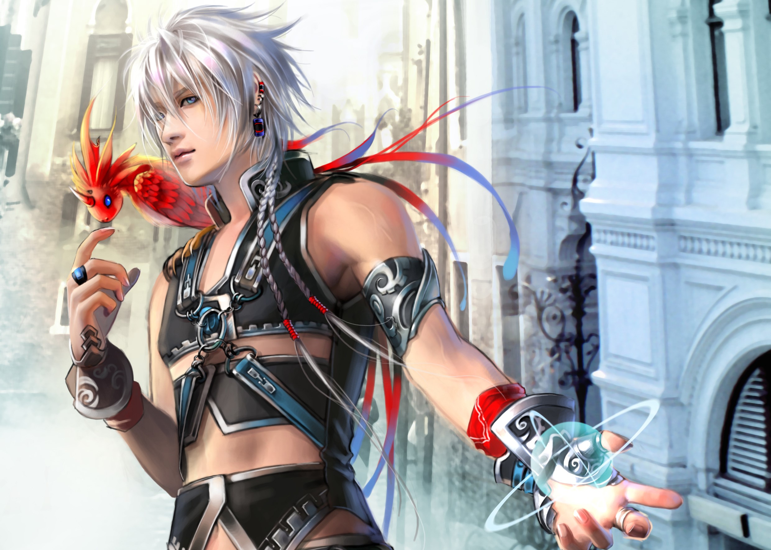 Young man with white hair and a bird HD Wallpaper