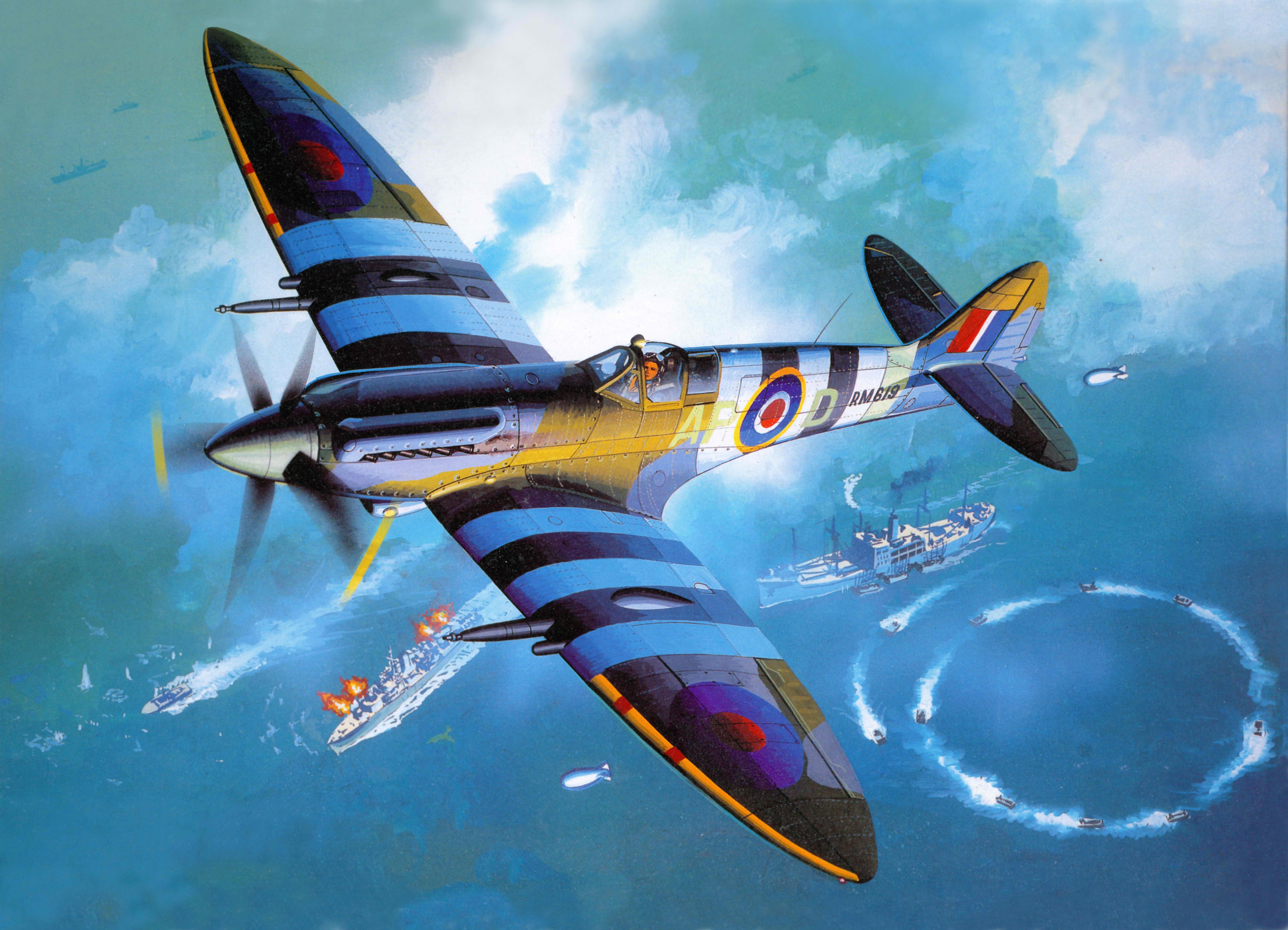 Supermarine Spitfire attacking ships HD Wallpaper