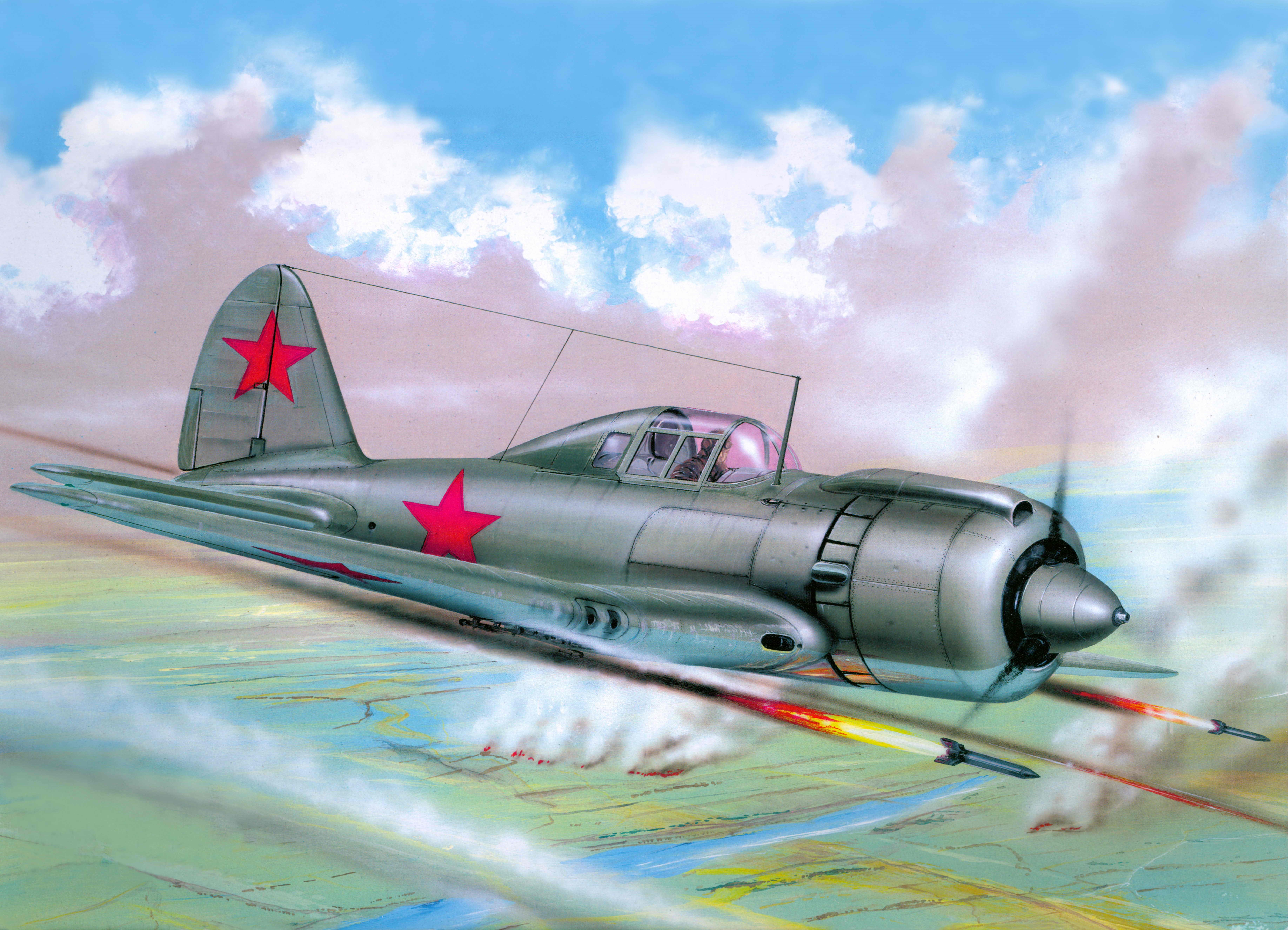 Soviet fighter plane firing rockets HD Wallpaper