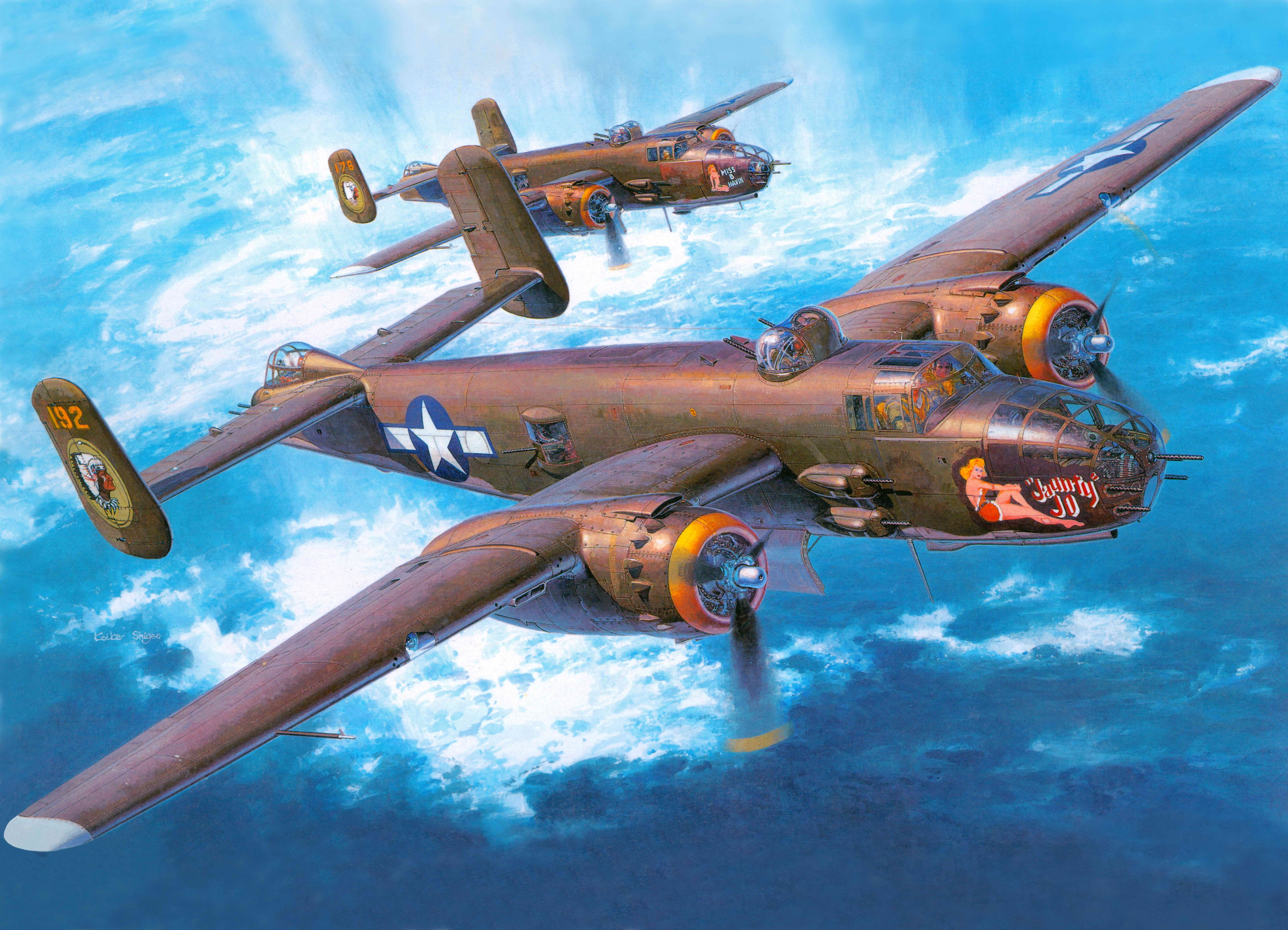 B-25J Mitchell Bombers in Flight HD Wallpaper