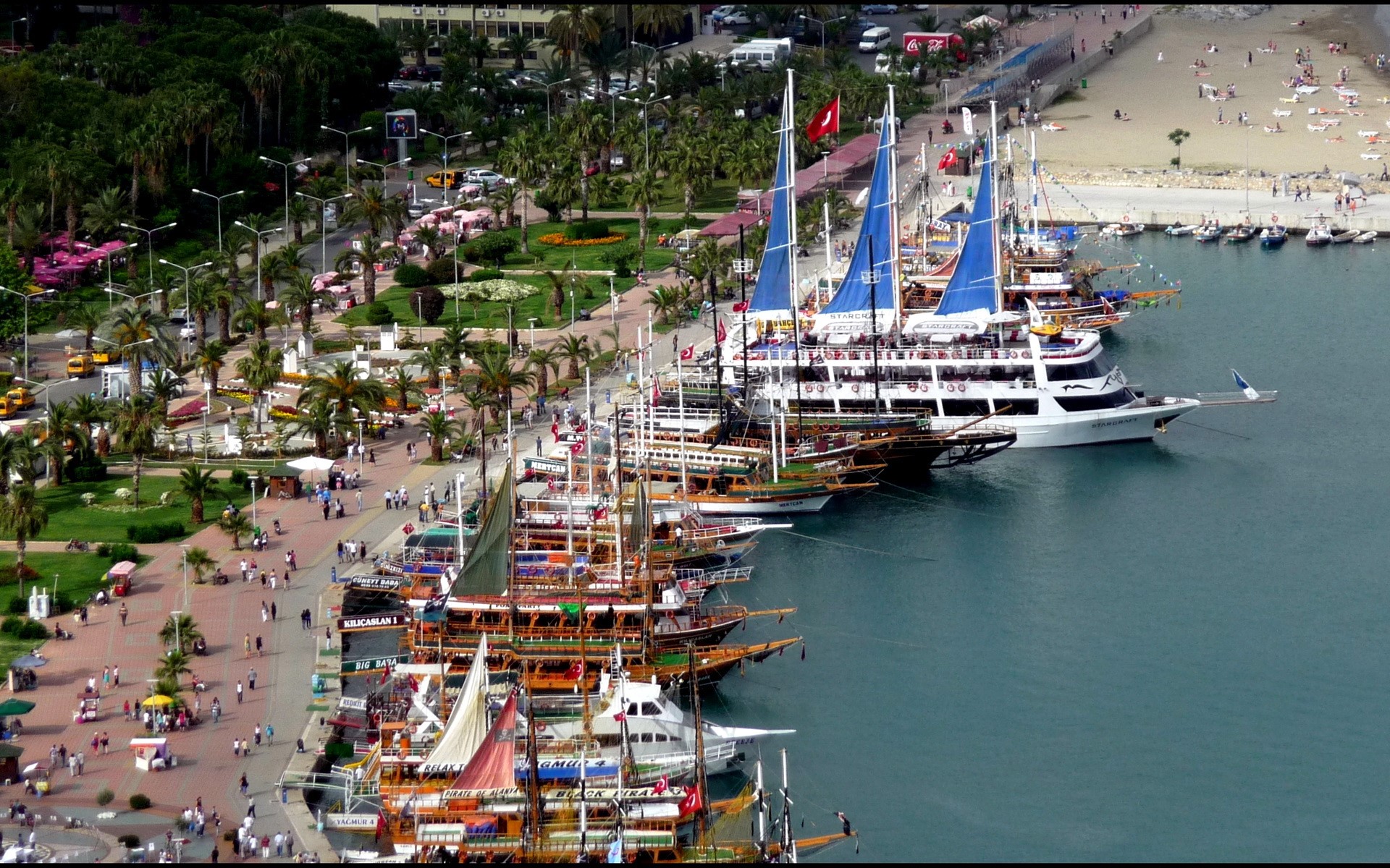 Boats docked in a harbor in Turkey HD Wallpaper