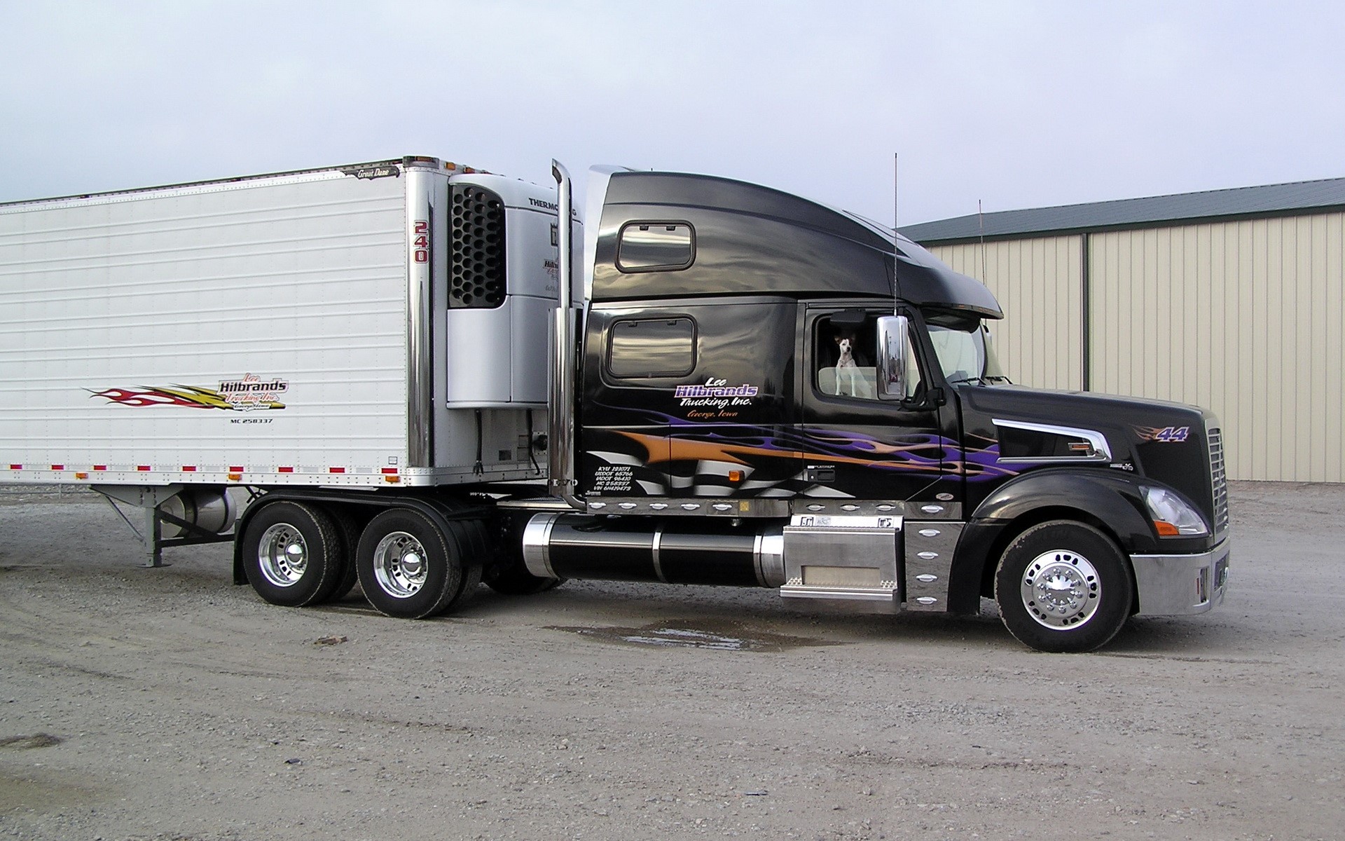 Black Volvo Truck with Hillbrands Trailer HD Wallpaper