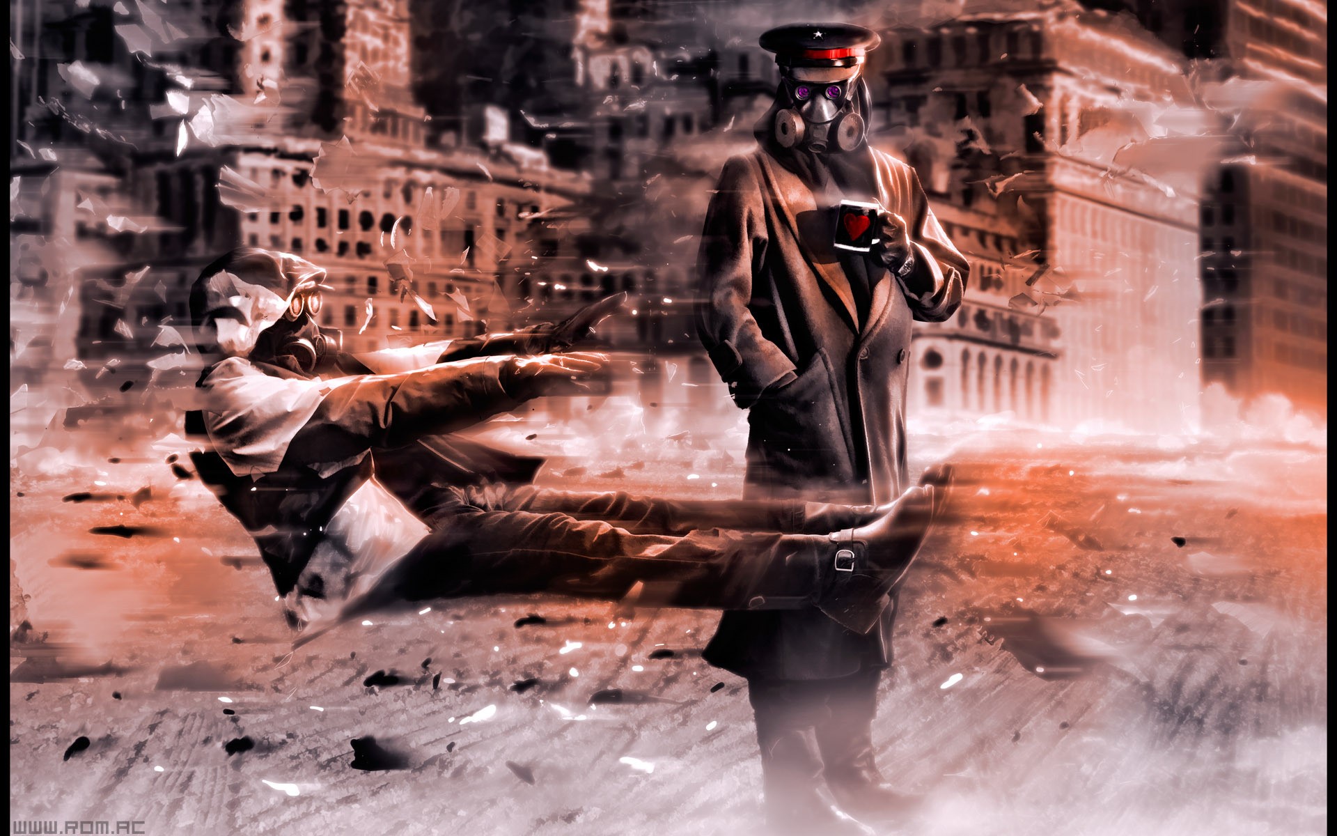 Romantically Apocalyptic characters in a ruined city HD Wallpaper
