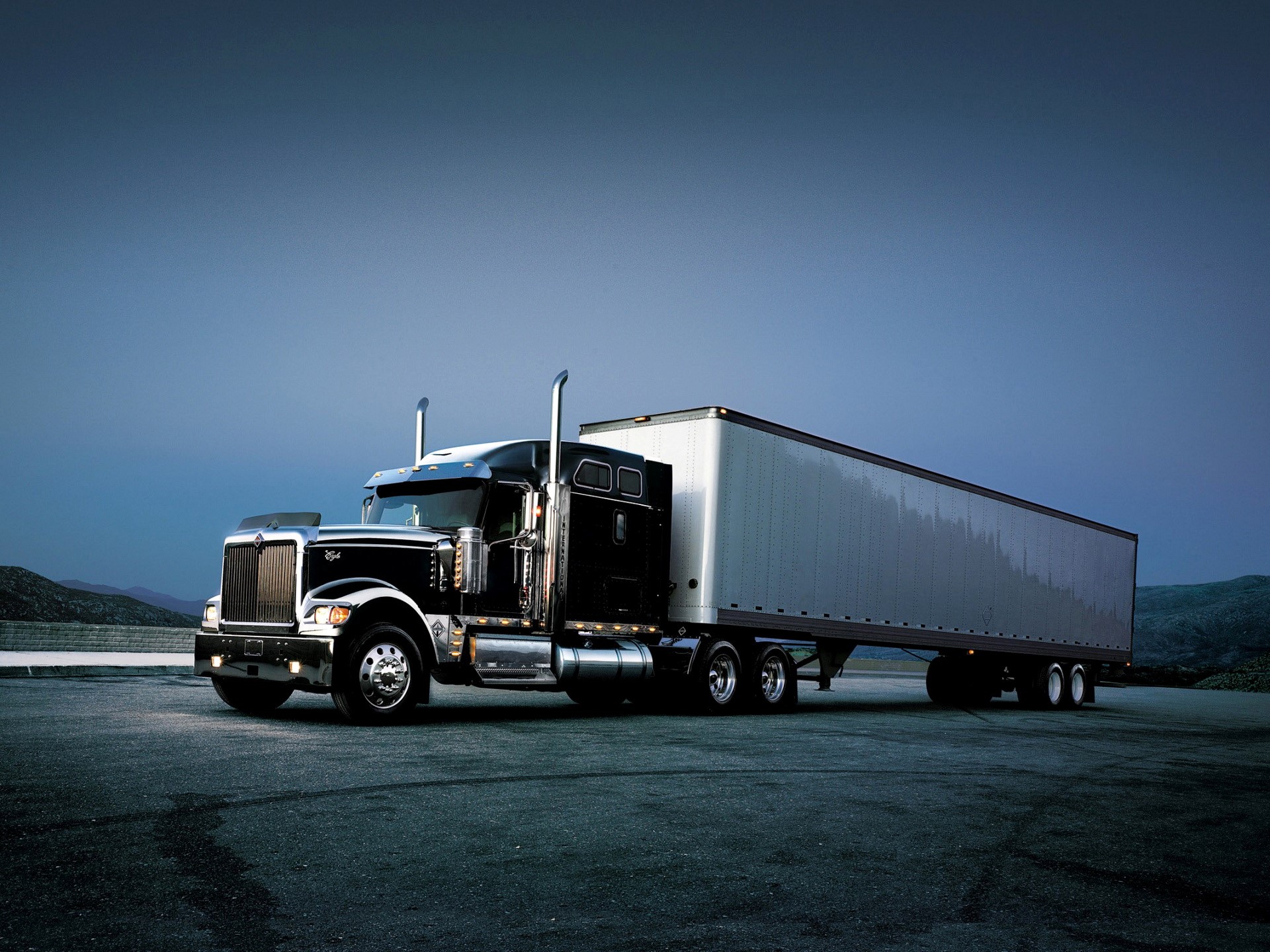 Black International Semi-Truck with Trailer HD Wallpaper